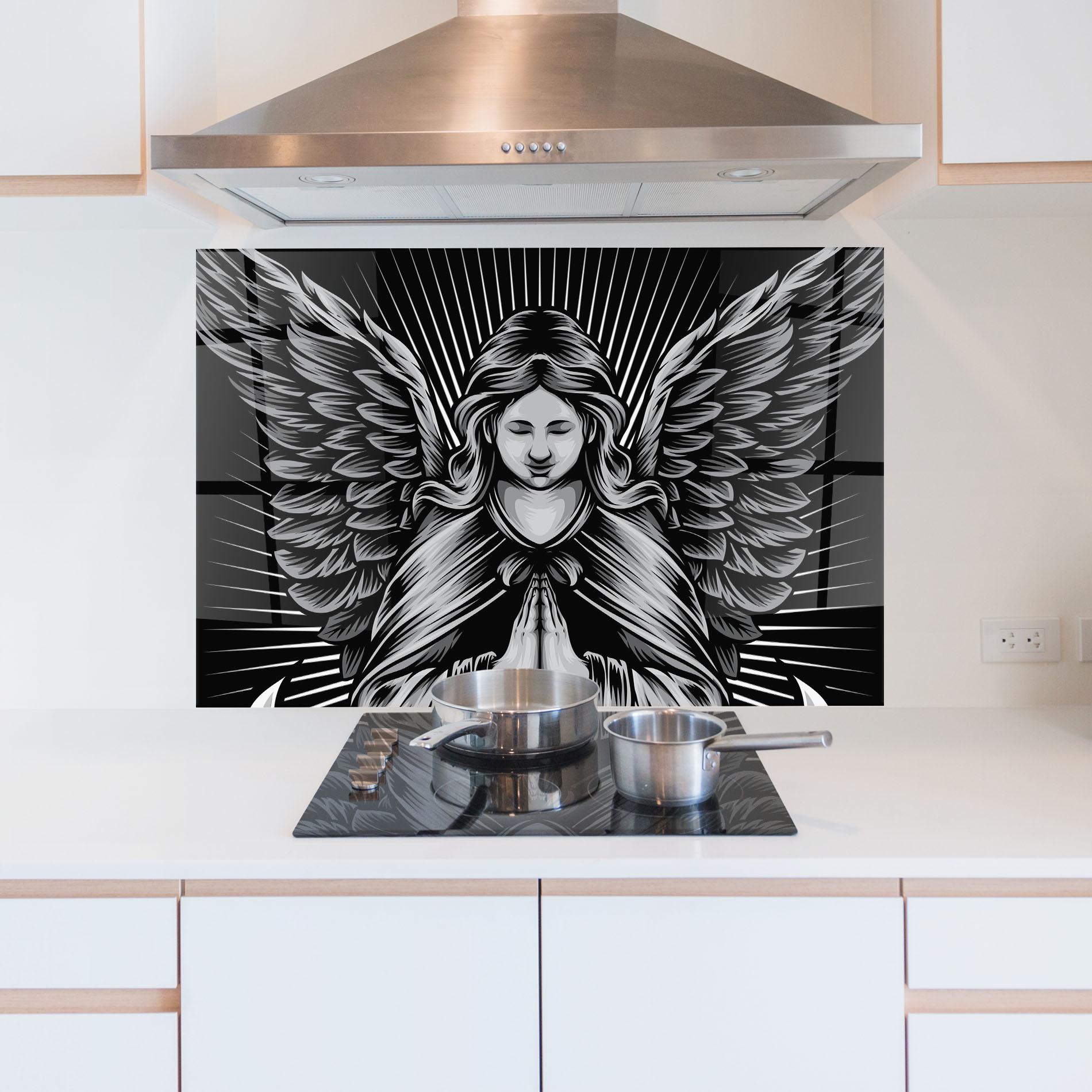 Panou Sticla Bucatarie Wings Pray mockup 5