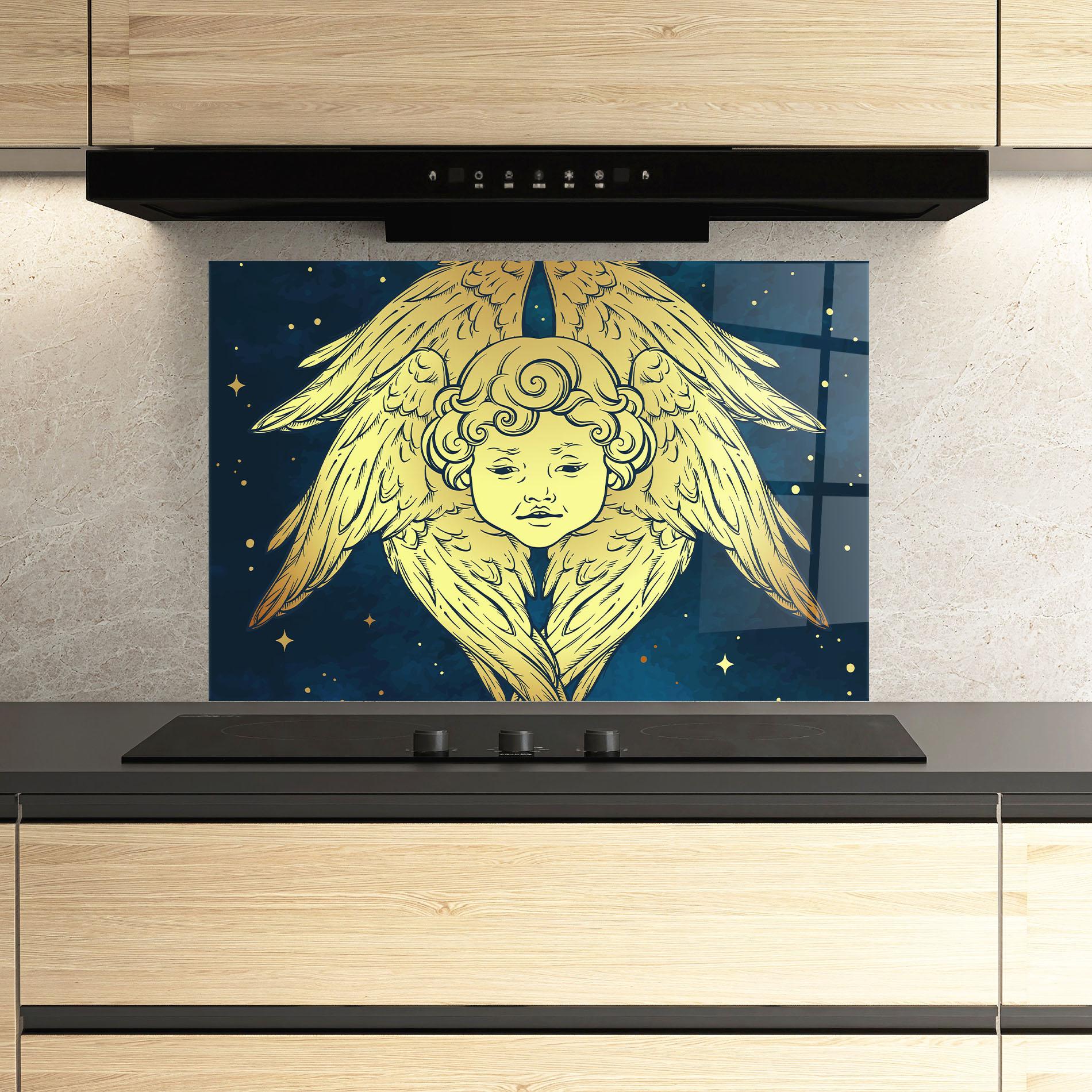 Panou Sticla Bucatarie Gold Wings Angel mockup 3