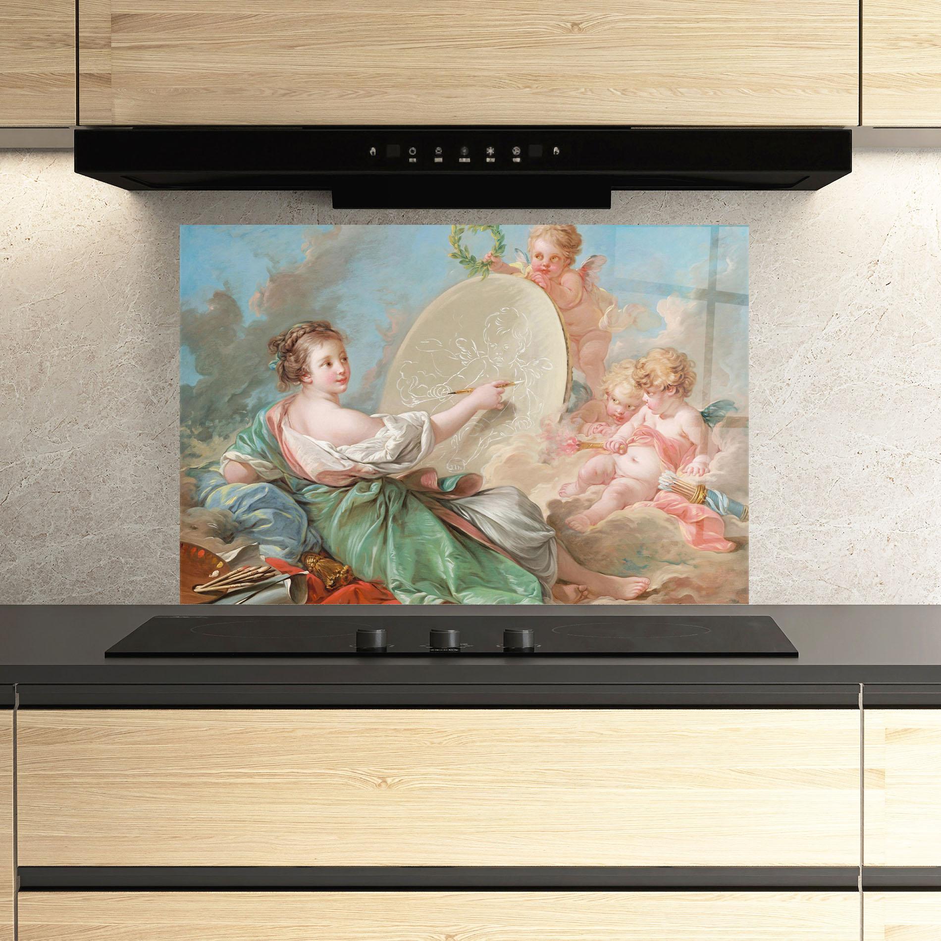 Panou Sticla Bucatarie Painting Cute Angels mockup 3