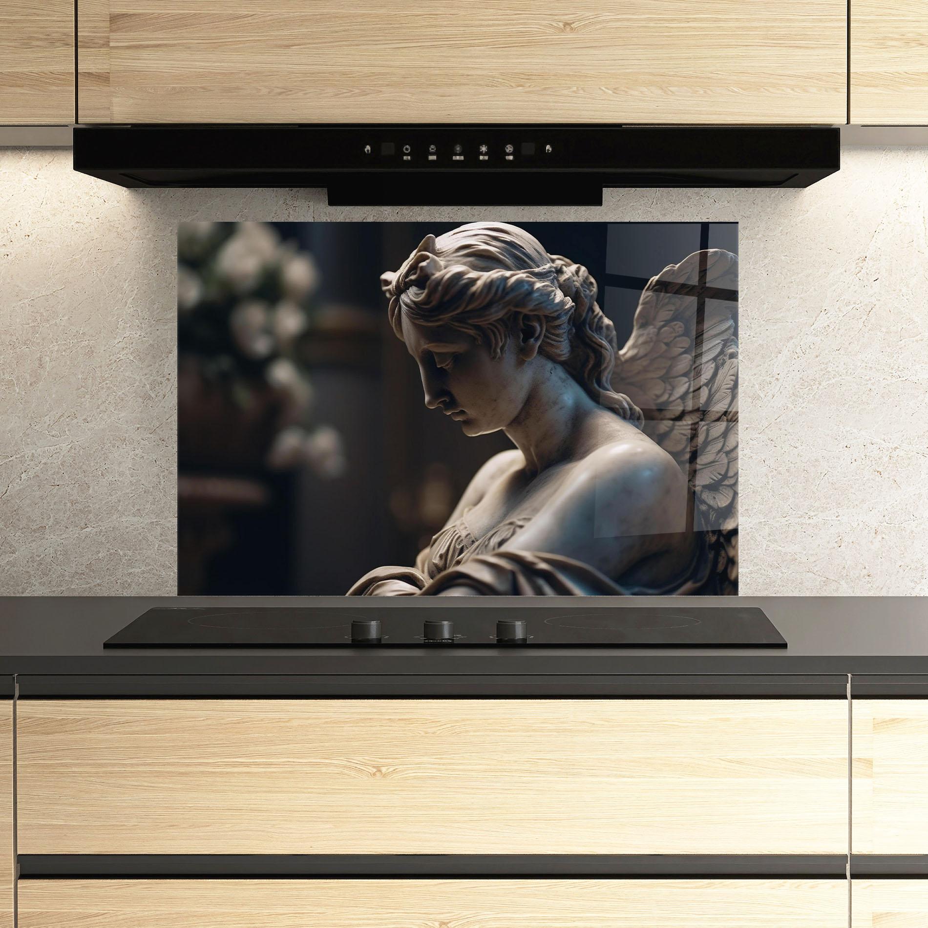 Panou Sticla Bucatarie Praying Woman mockup 3