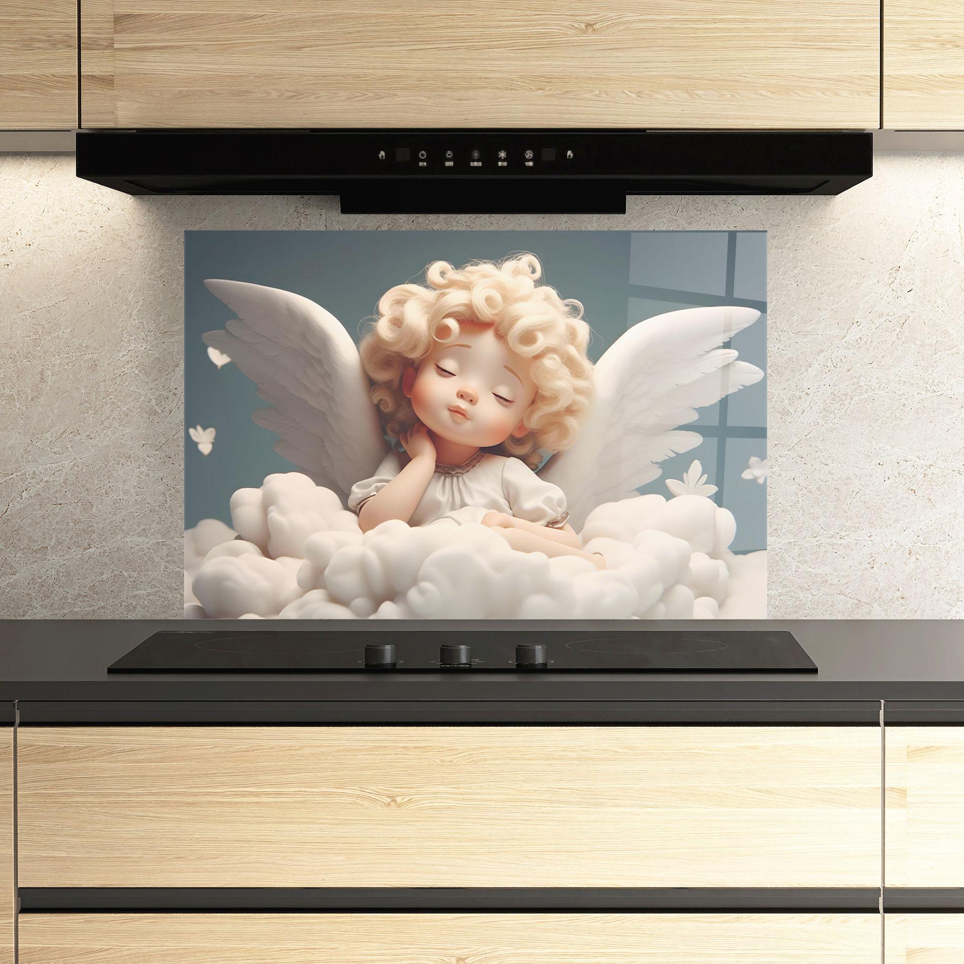 Panou Sticla Bucatarie Statue Baby Angel mockup 3