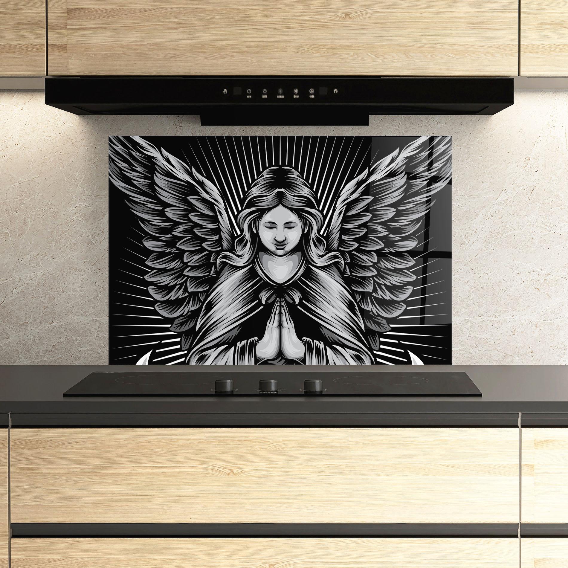 Panou Sticla Bucatarie Wings Pray mockup 3