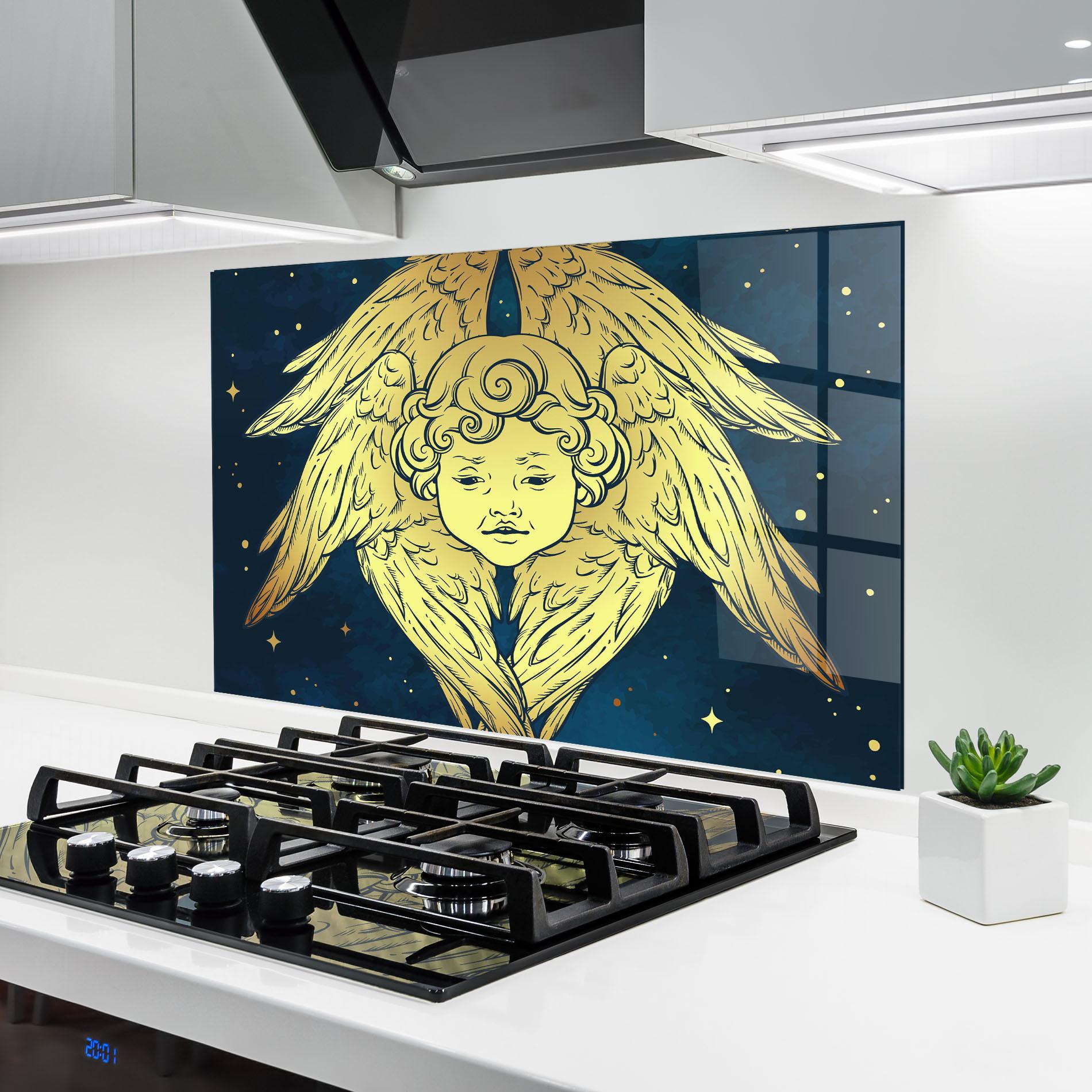 Panou Sticla Bucatarie Gold Wings Angel mockup 6