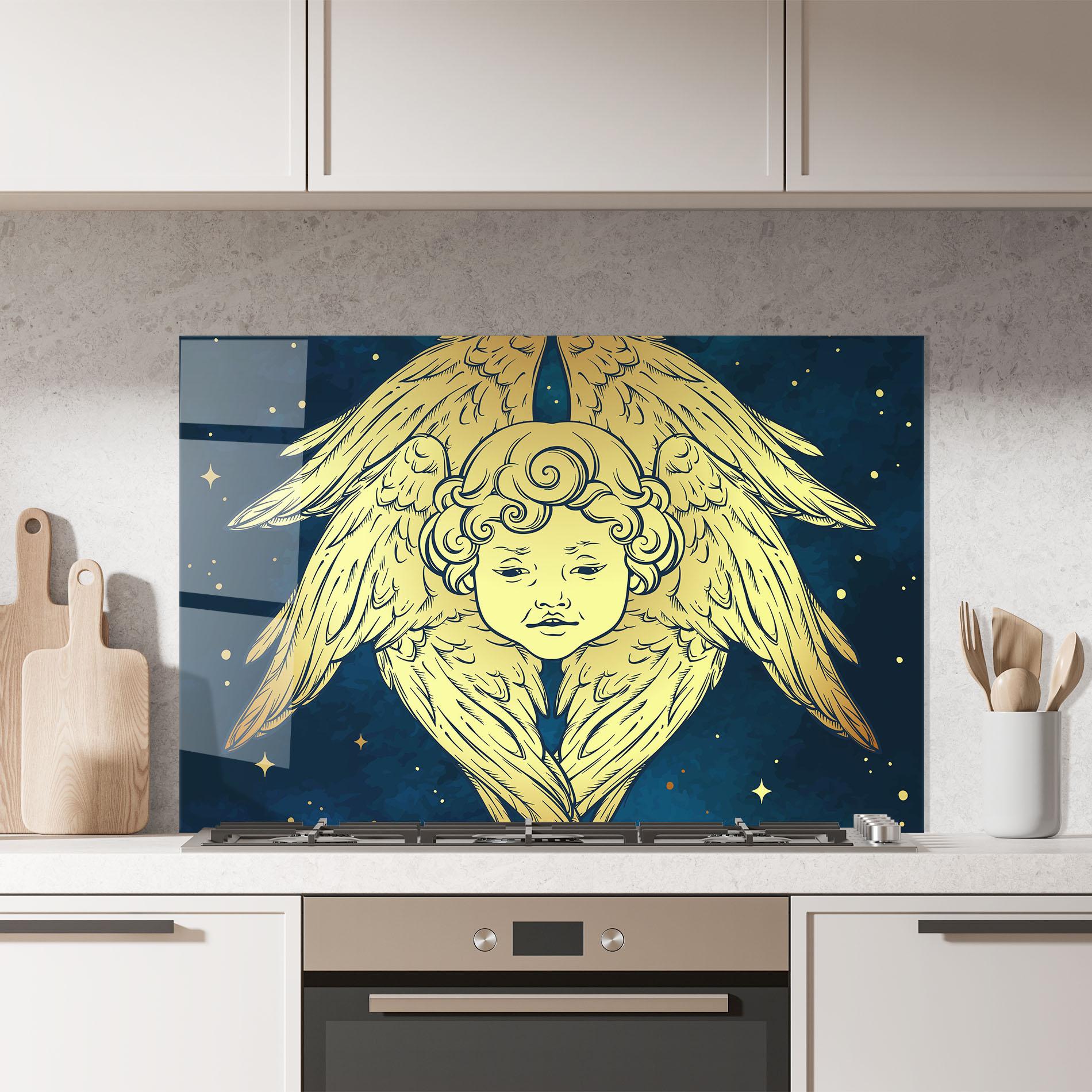 Panou Sticla Bucatarie Gold Wings Angel mockup 7