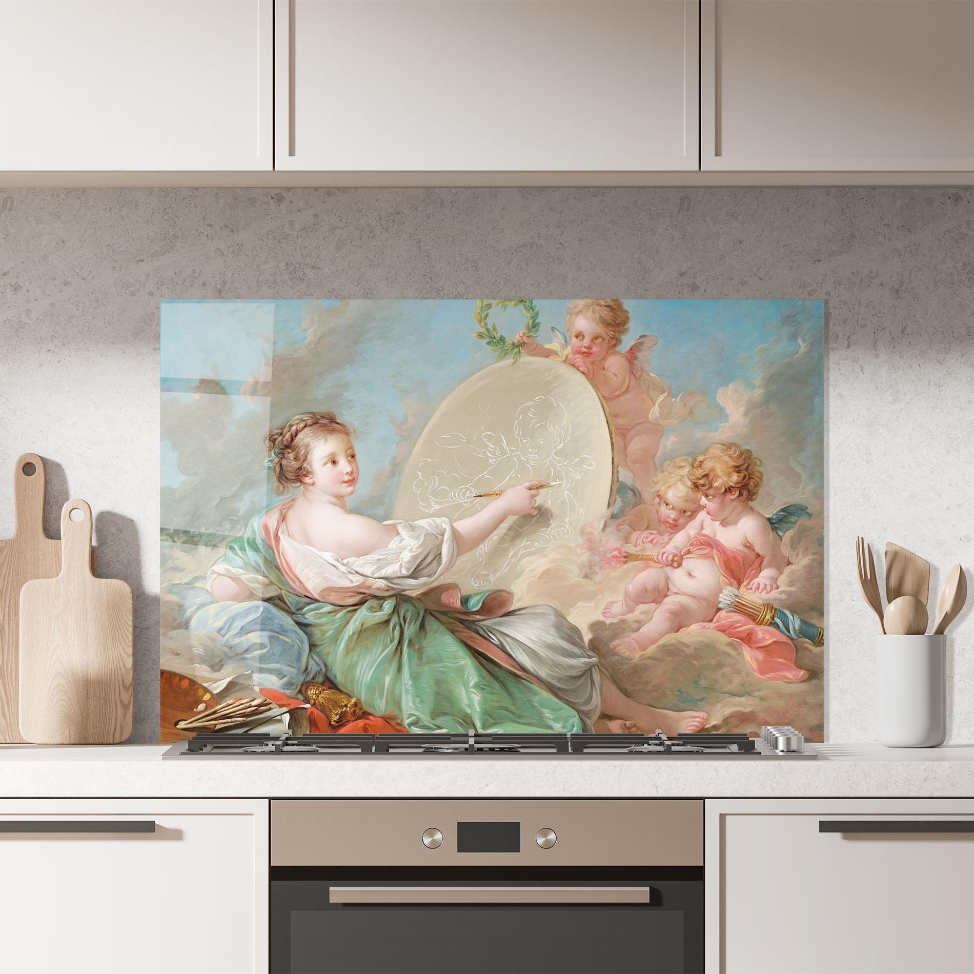 Panou Sticla Bucatarie Painting Cute Angels mockup 7