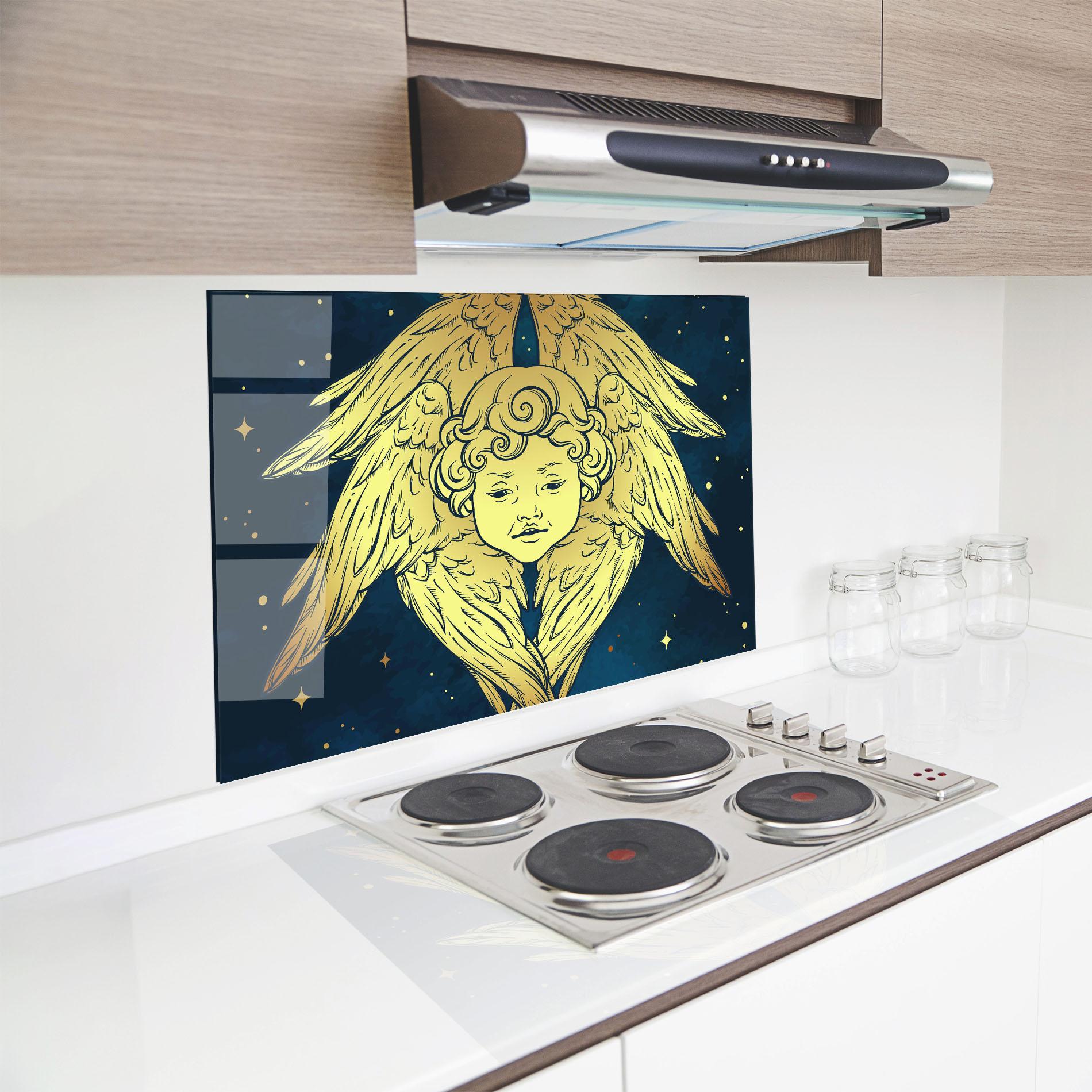Panou Sticla Bucatarie Gold Wings Angel mockup 8