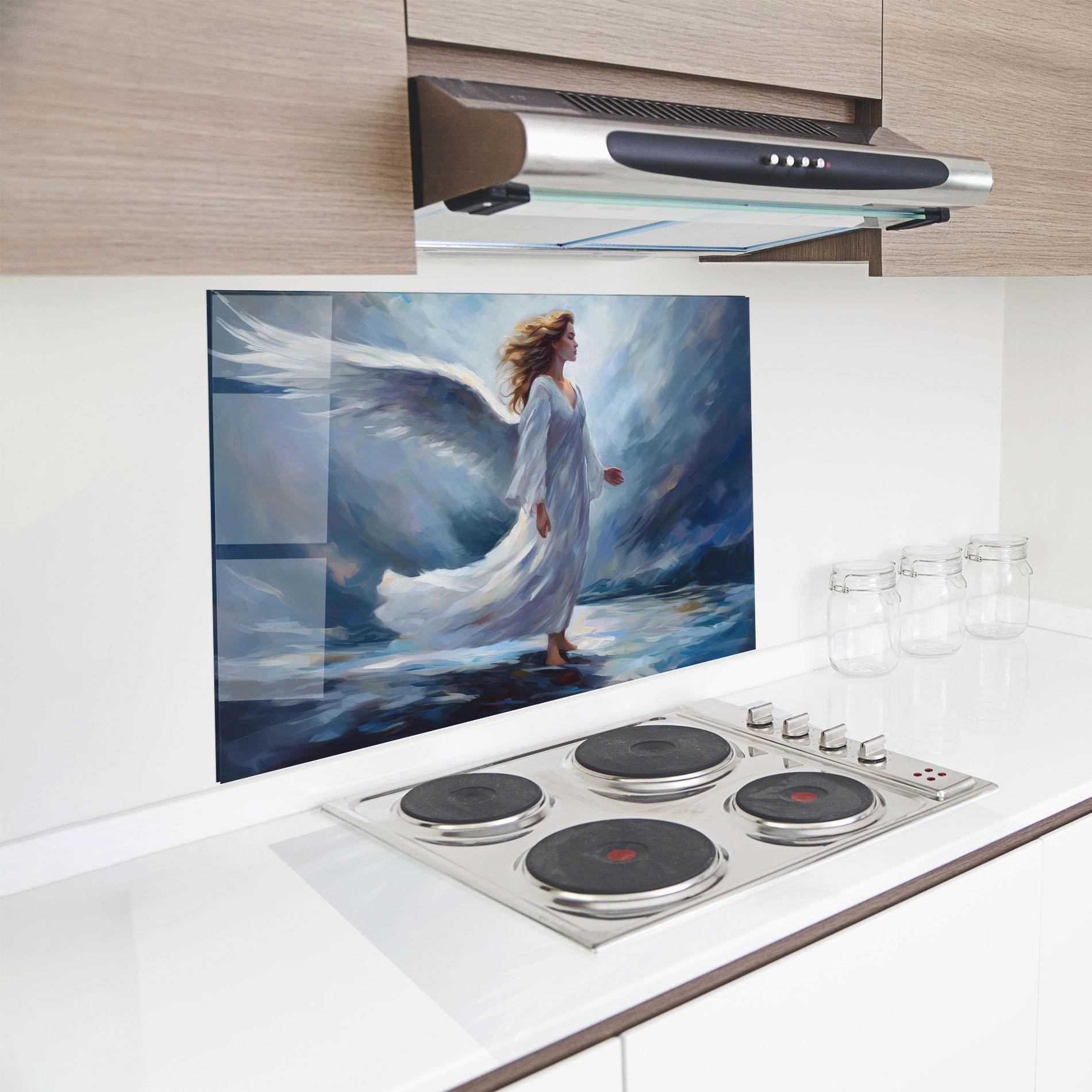 Panou Sticla Bucatarie Wind Angel Woman mockup 8