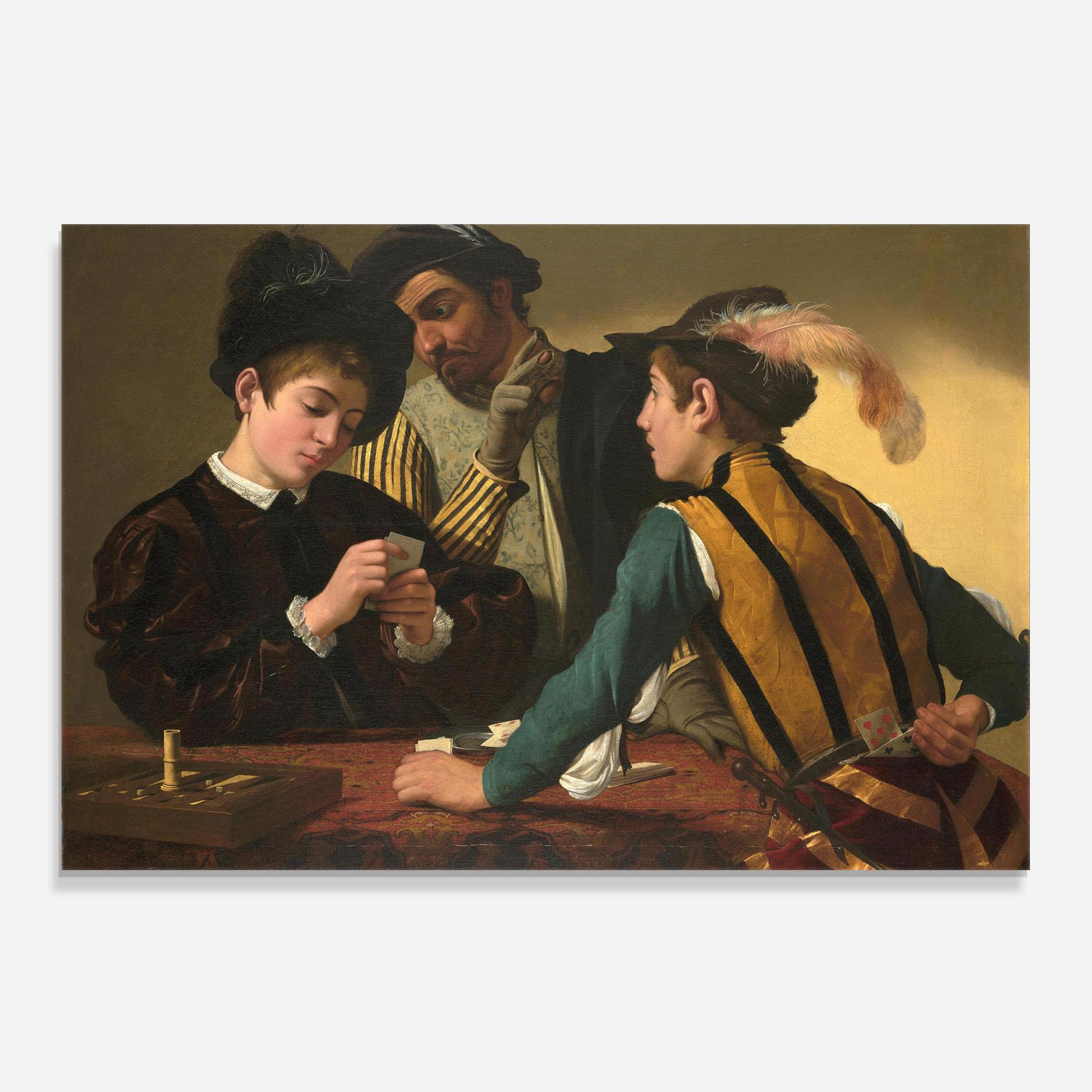Panou Sticla Bucatarie Caravaggio The Cardsharps mockup 0