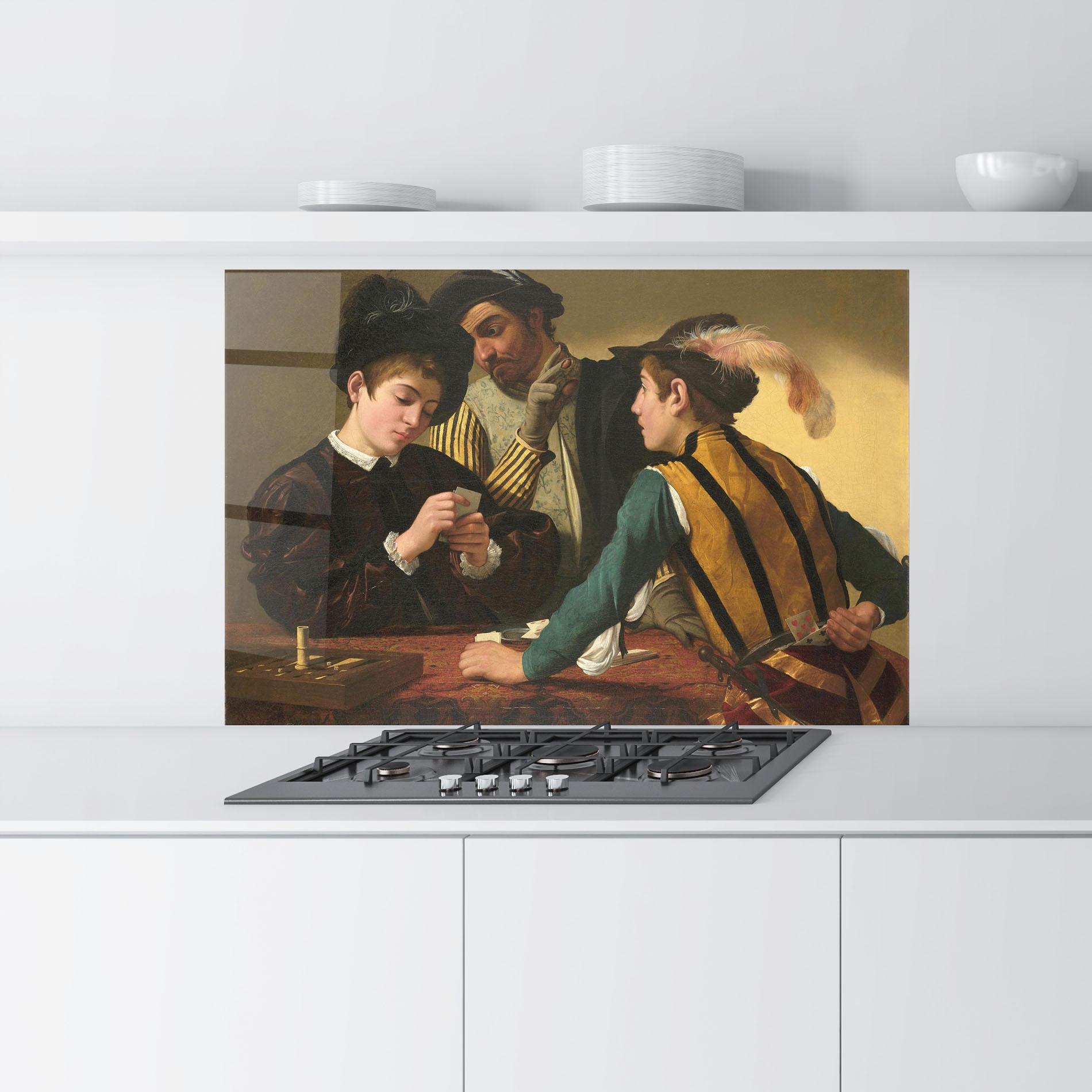 Panou Sticla Bucatarie Caravaggio The Cardsharps mockup 9