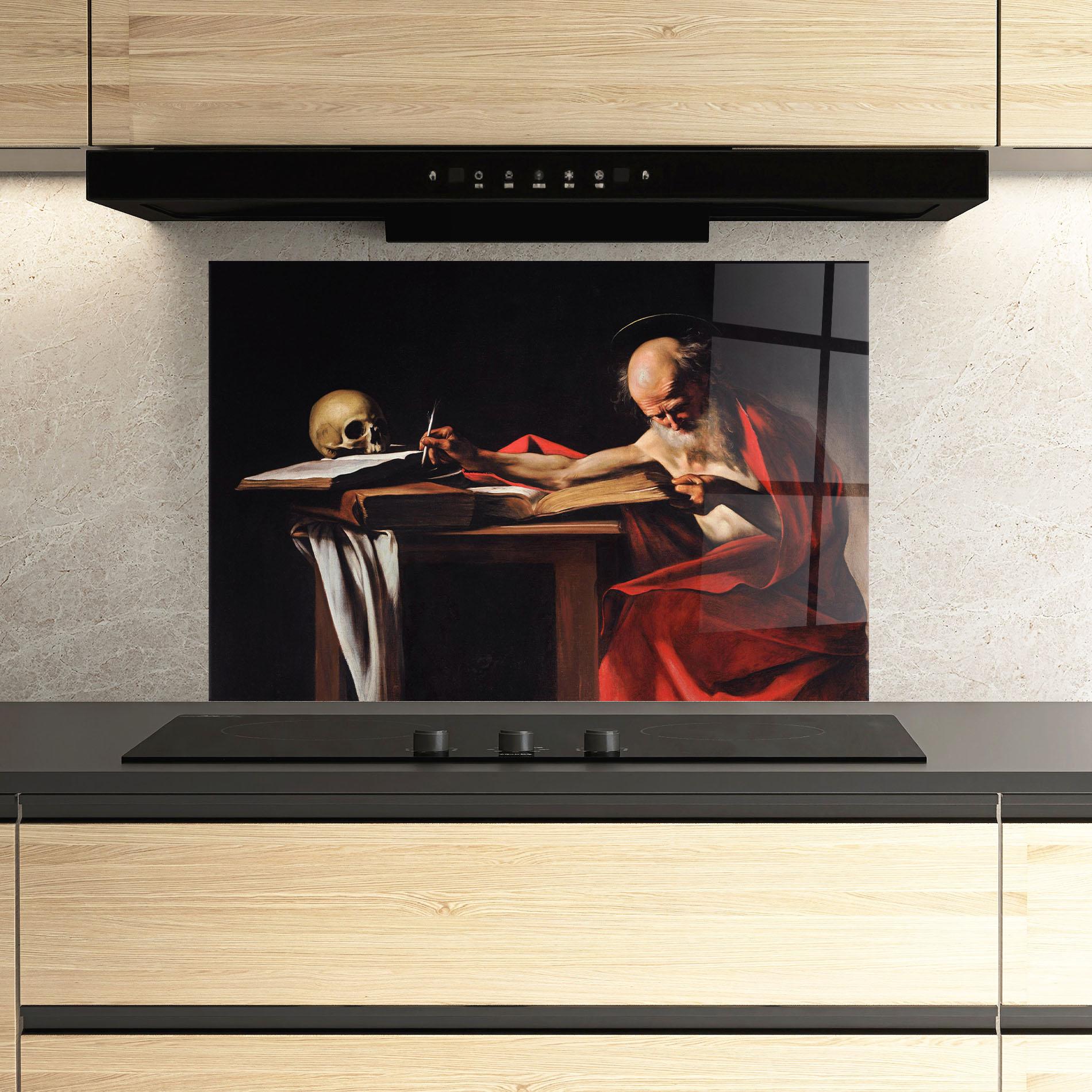 Panou Sticla Bucatarie Saint Jerome Writing mockup 3