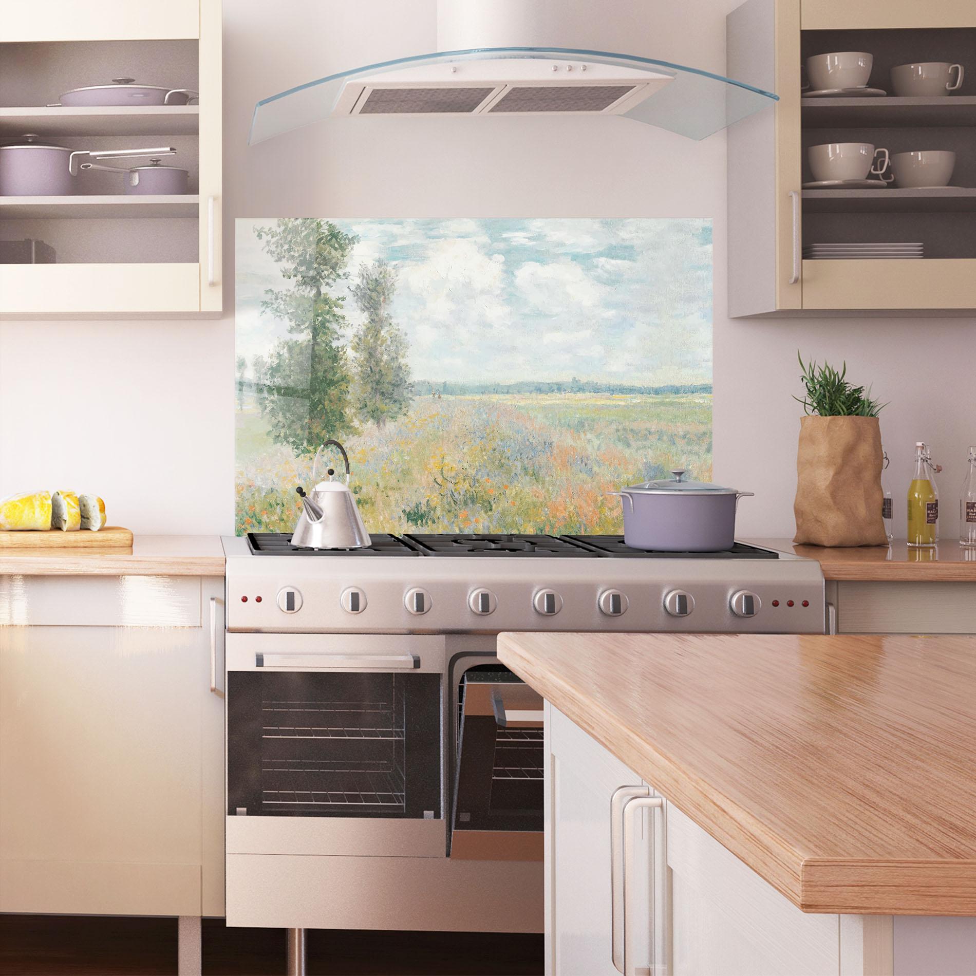 Panou Sticla Bucatarie Monet's Landscape Background mockup 1