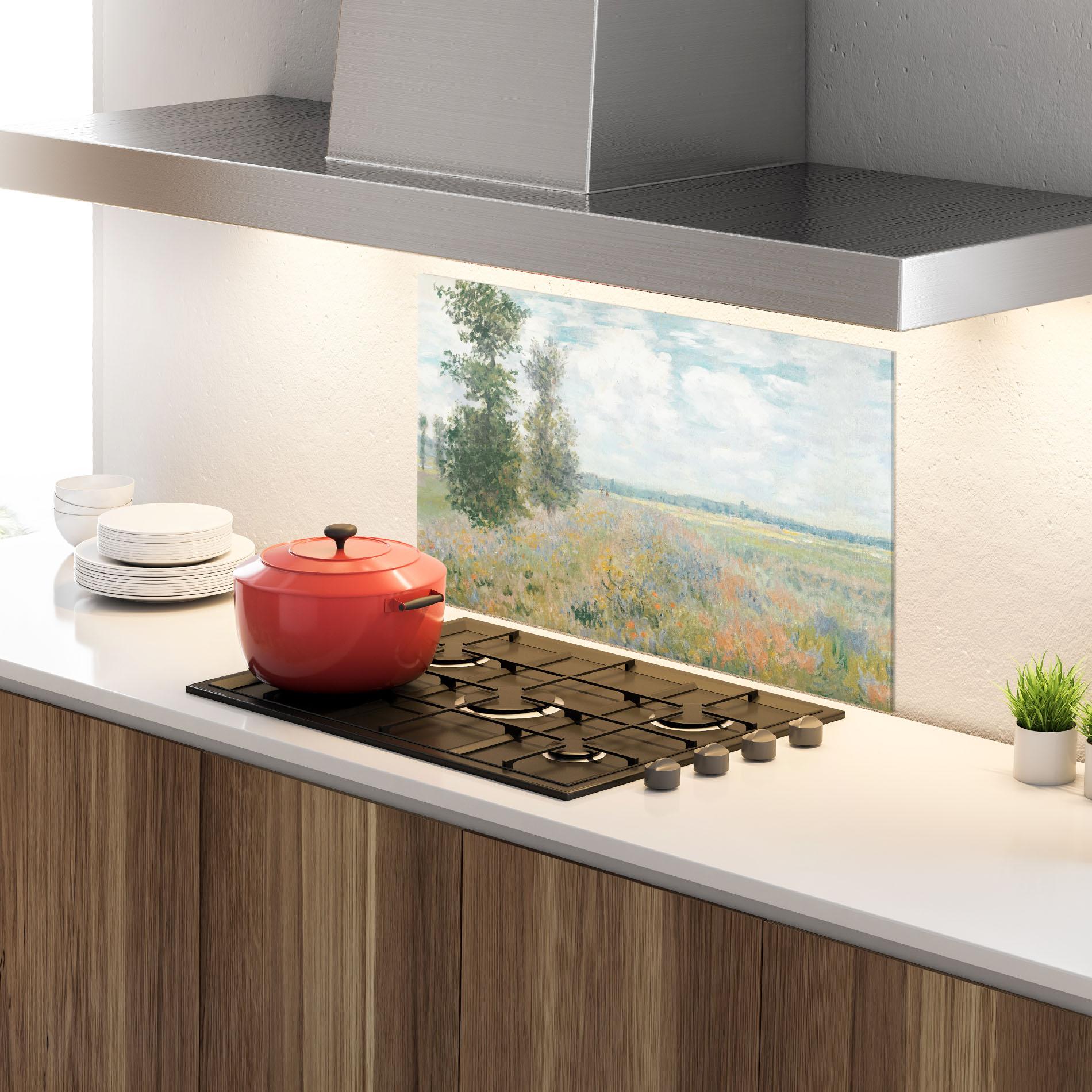 Panou Sticla Bucatarie Monet's Landscape Background mockup 4