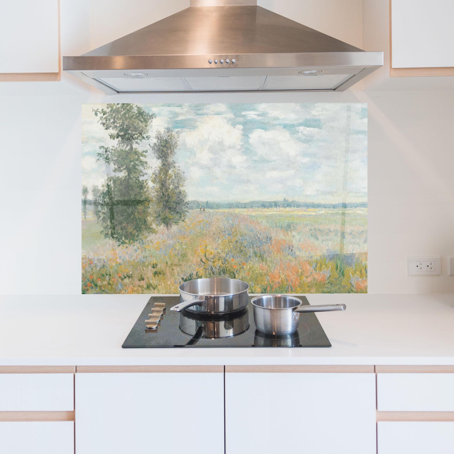 Panou Sticla Bucatarie Monet's Landscape Background mockup 5