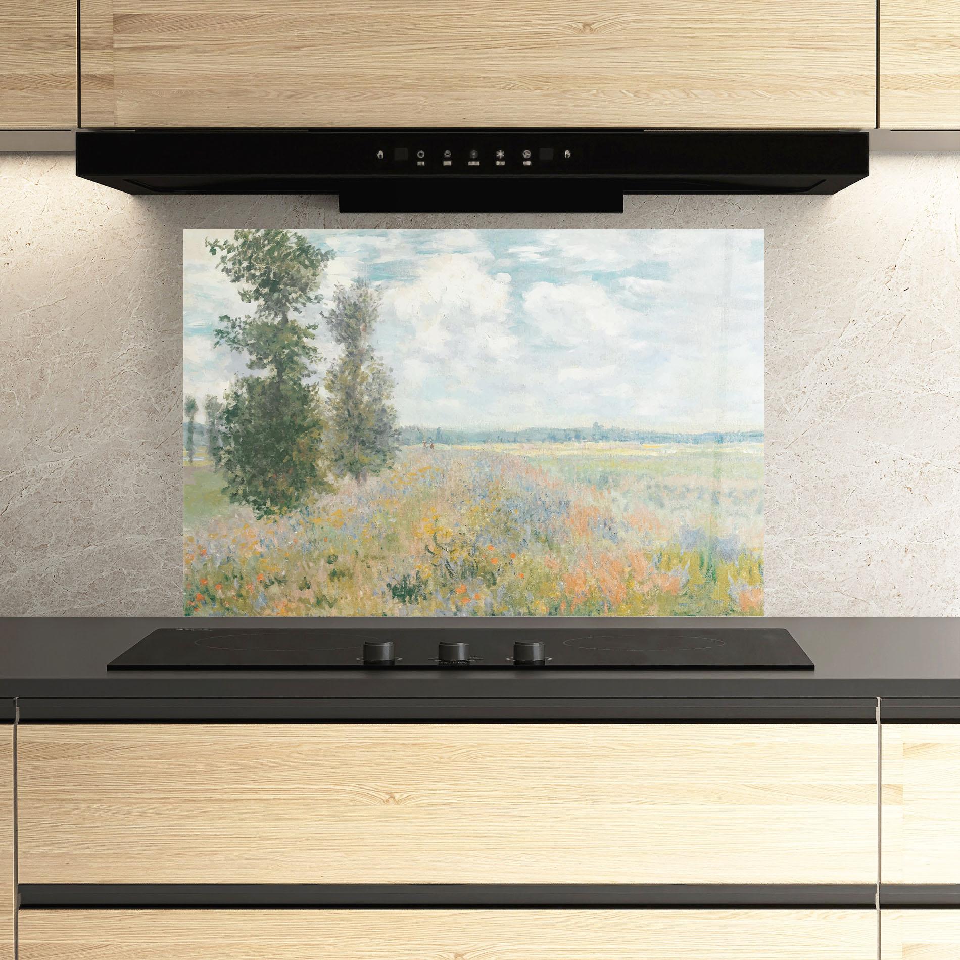 Panou Sticla Bucatarie Monet's Landscape Background mockup 3