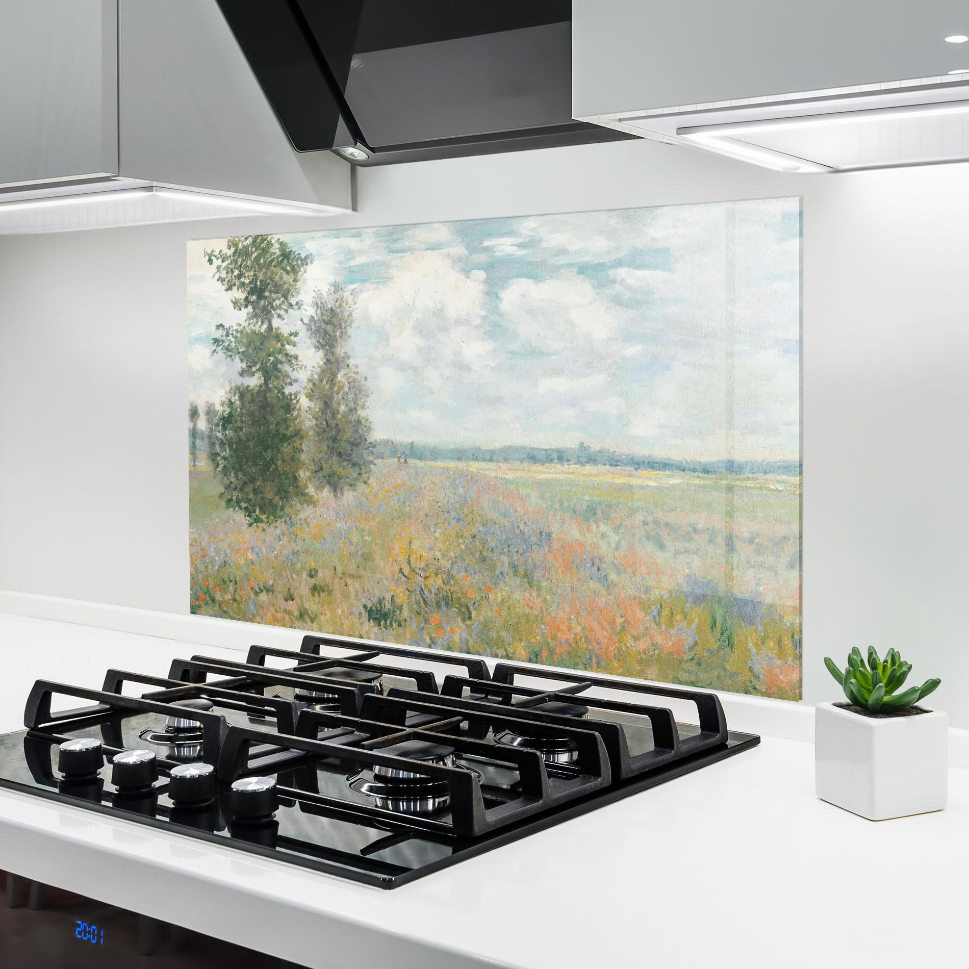 Panou Sticla Bucatarie Monet's Landscape Background mockup 6