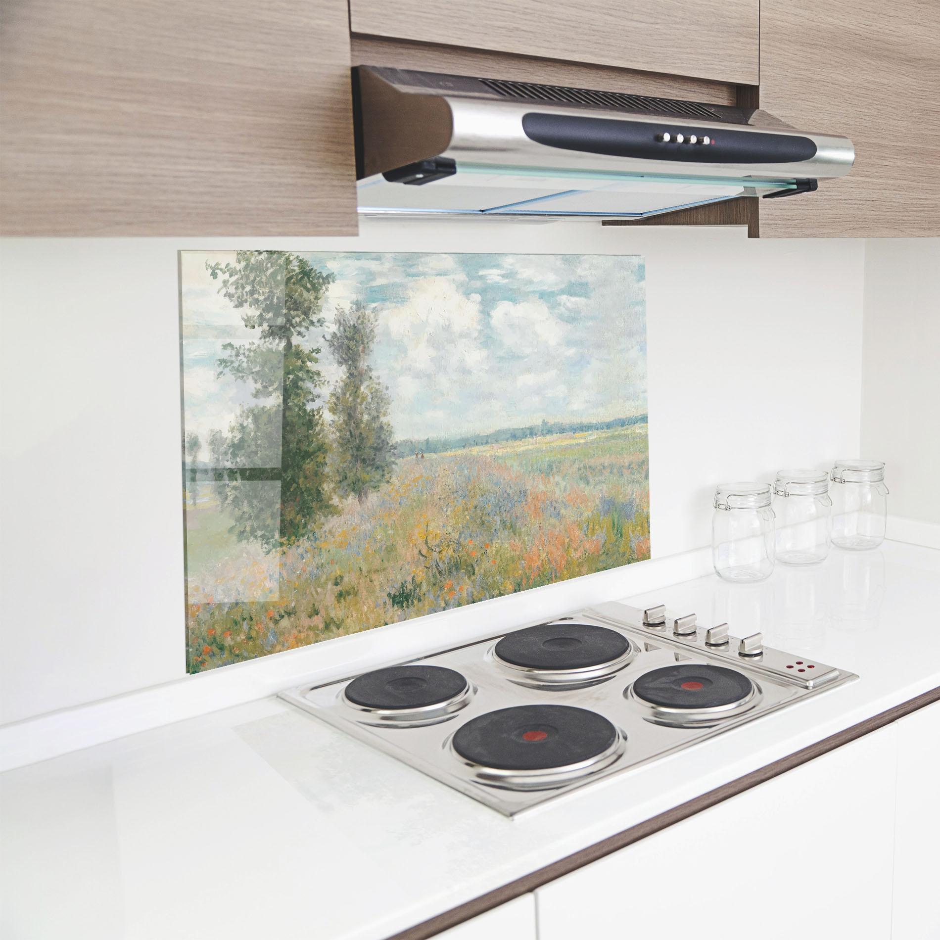 Panou Sticla Bucatarie Monet's Landscape Background mockup 8