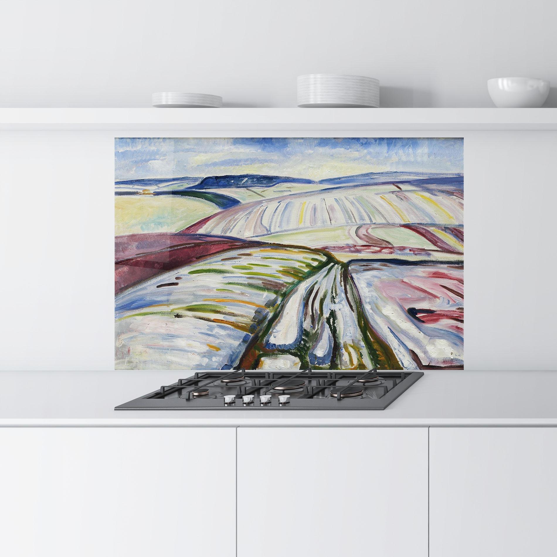 Panou Sticla Bucatarie Field In Snow mockup 9