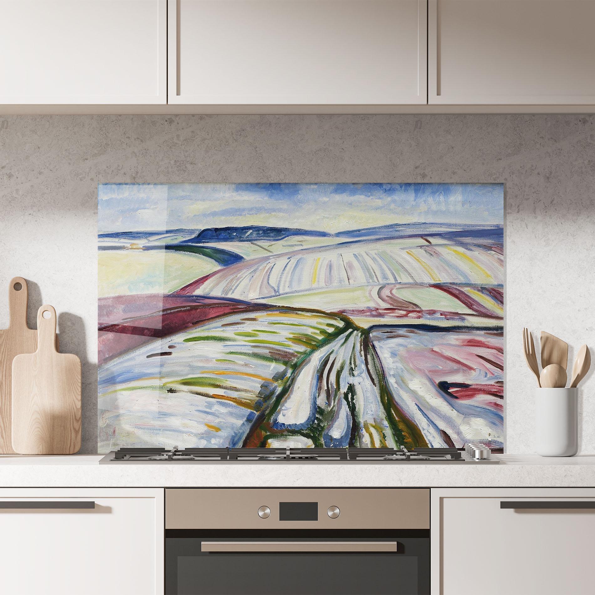 Panou Sticla Bucatarie Field In Snow mockup 7