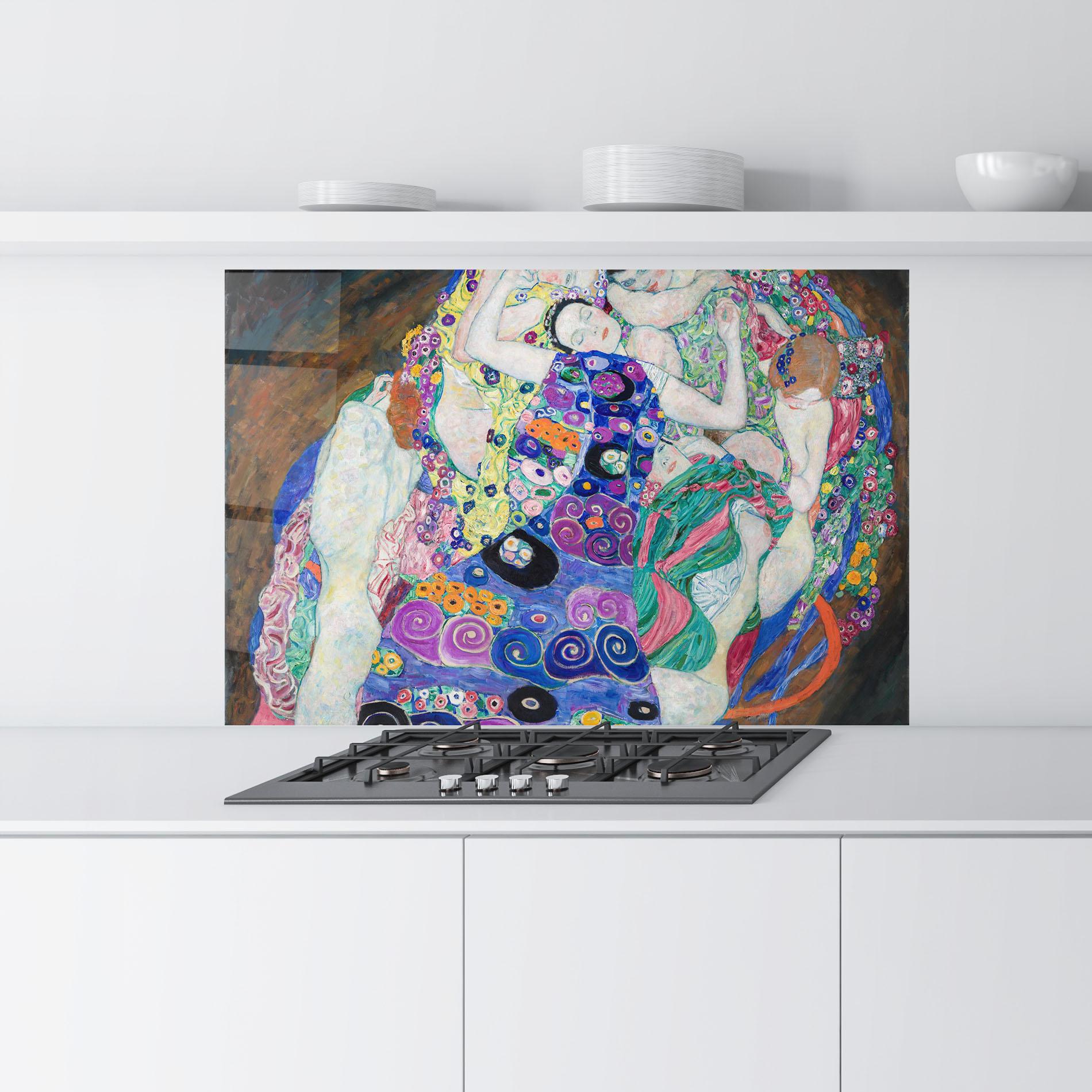 Panou Sticla Bucatarie Klimt Die Jungfrau mockup 9