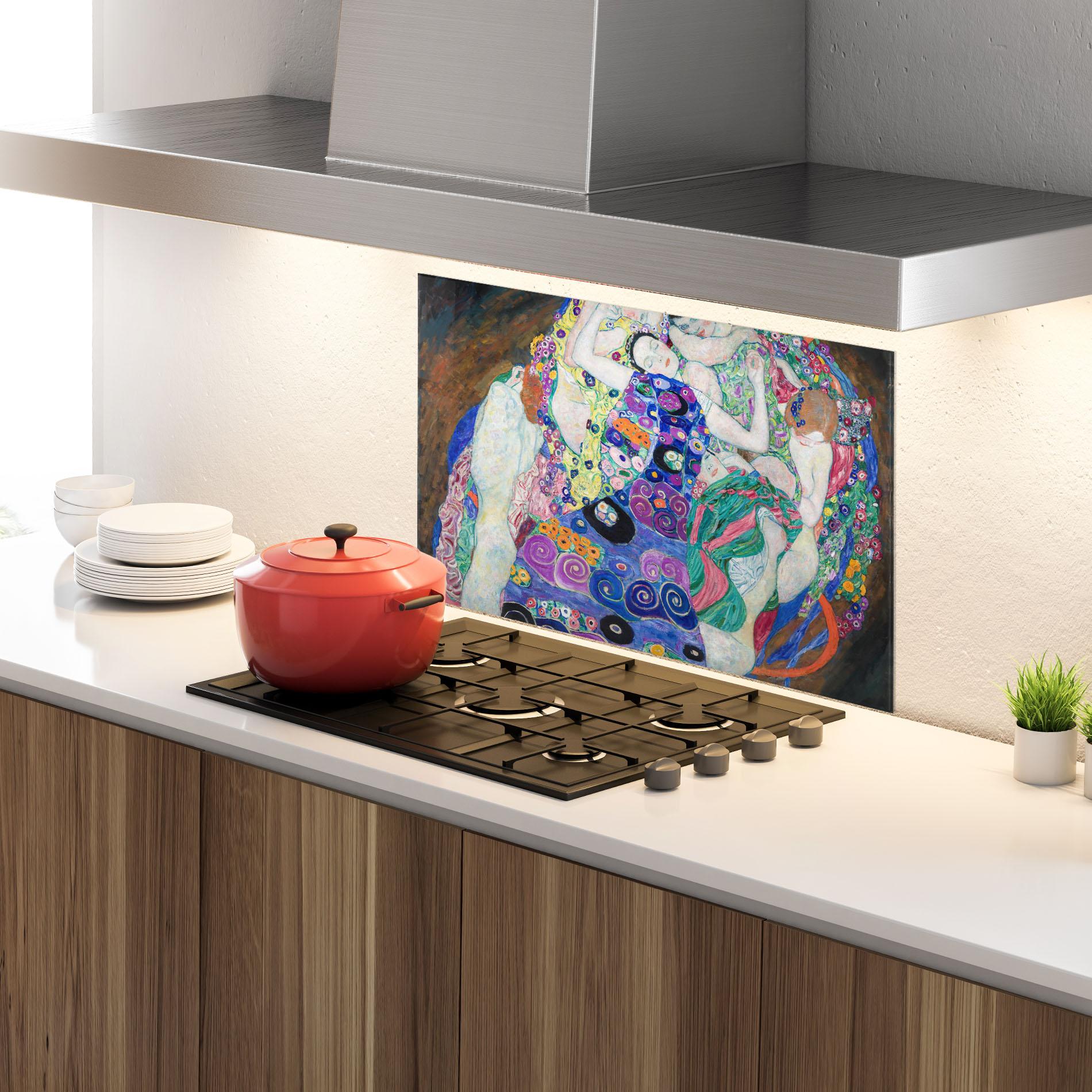 Panou Sticla Bucatarie Klimt Die Jungfrau mockup 4