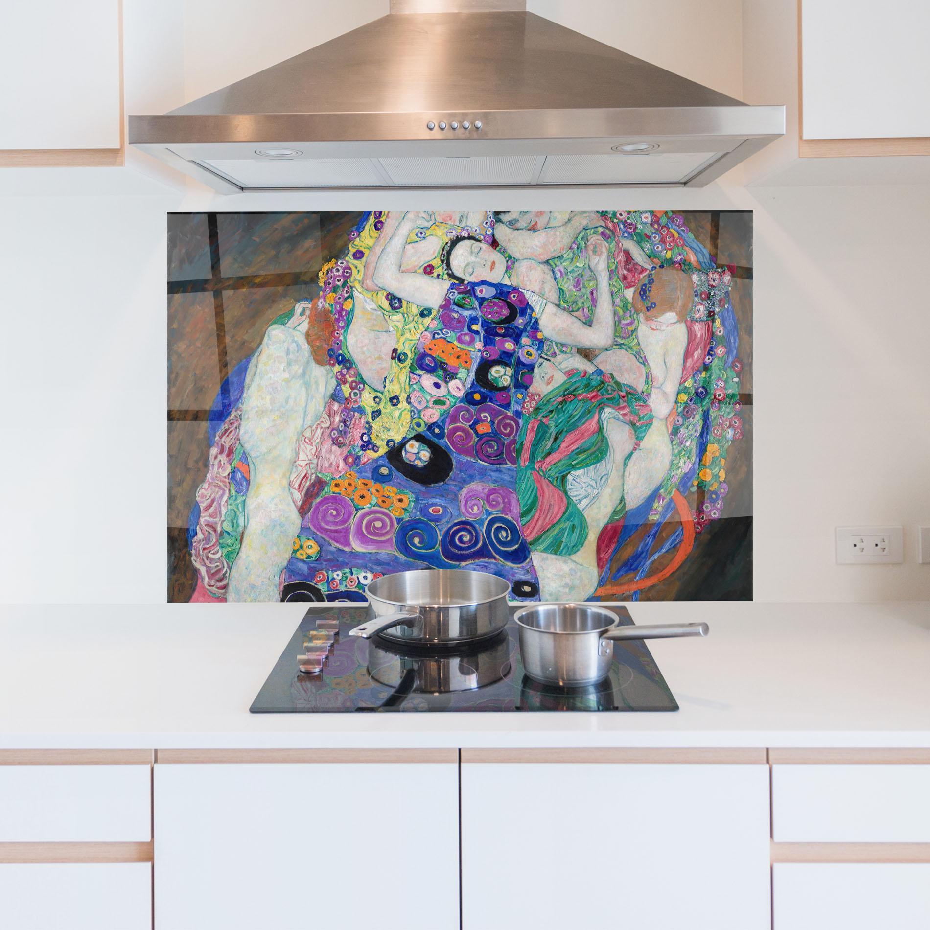 Panou Sticla Bucatarie Klimt Die Jungfrau mockup 5