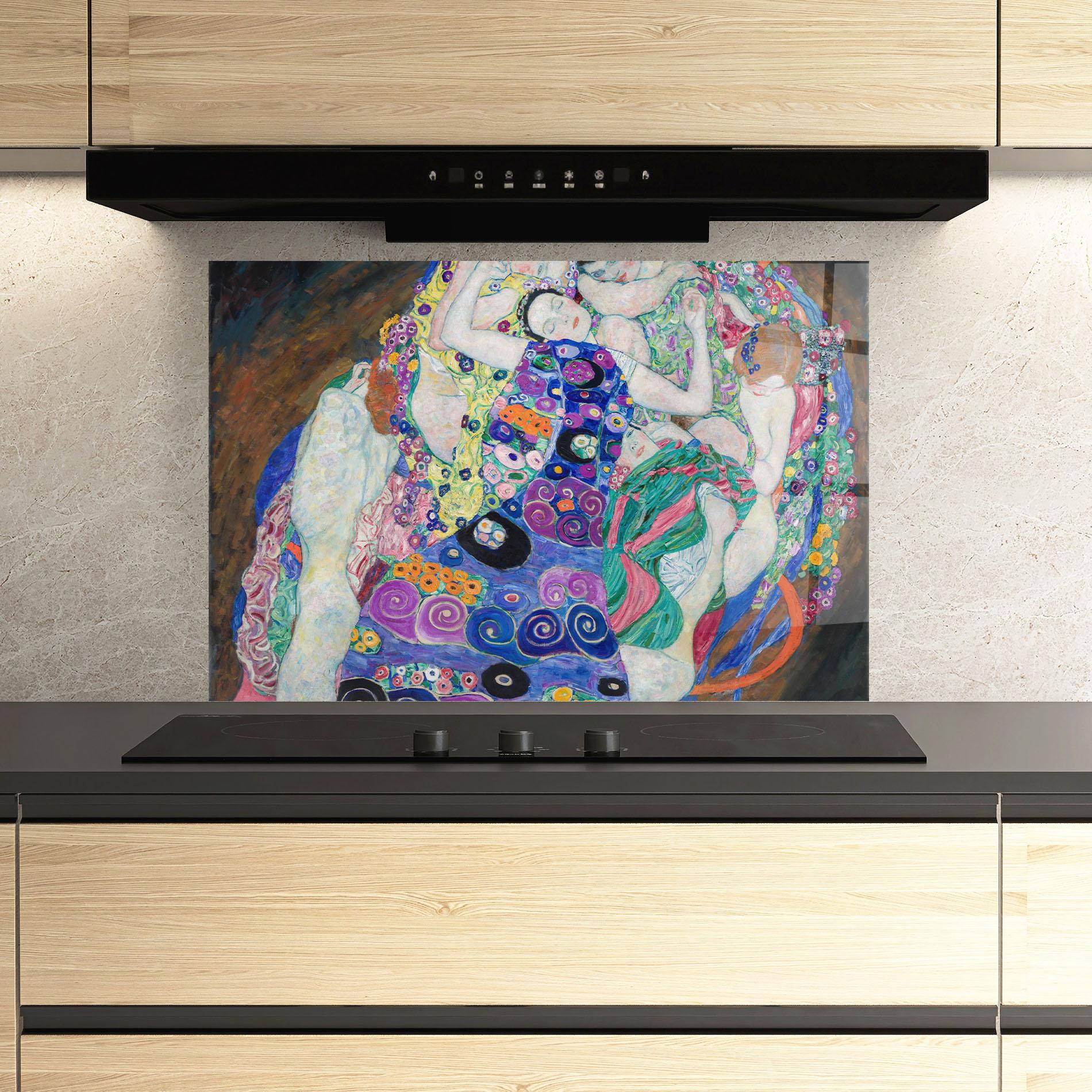 Panou Sticla Bucatarie Klimt Die Jungfrau mockup 3