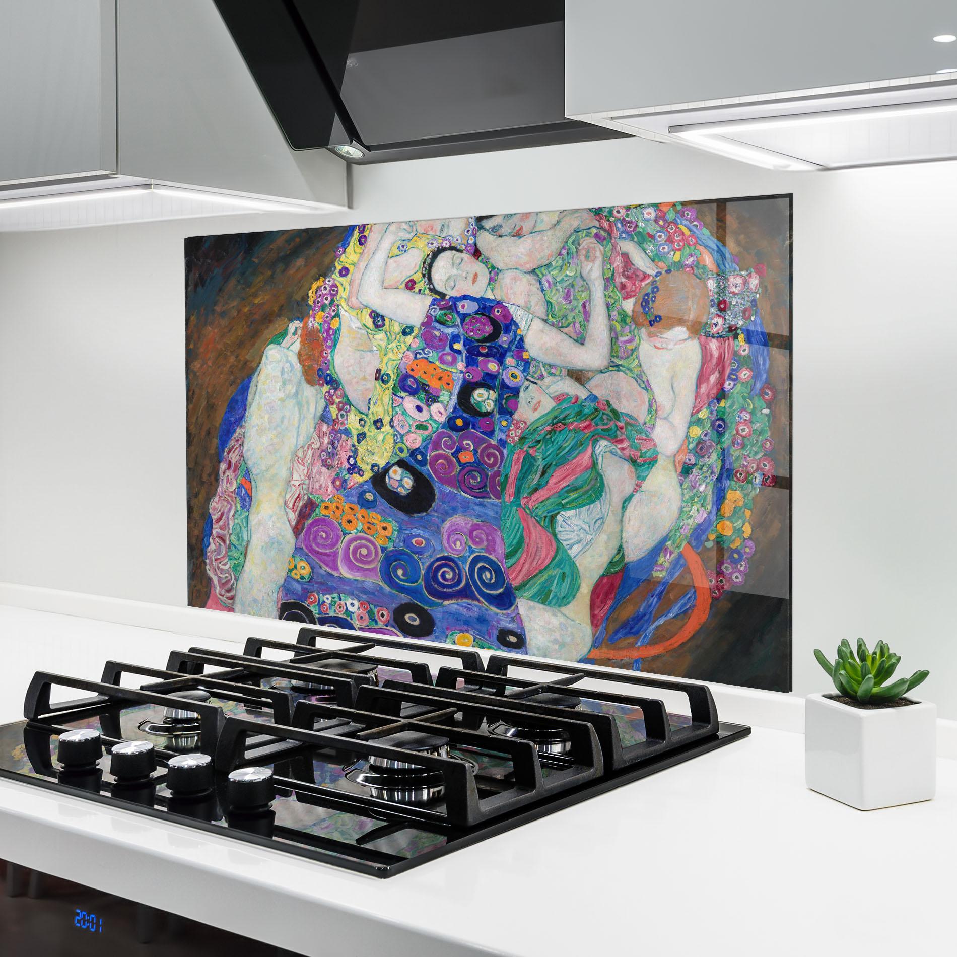 Panou Sticla Bucatarie Klimt Die Jungfrau mockup 6