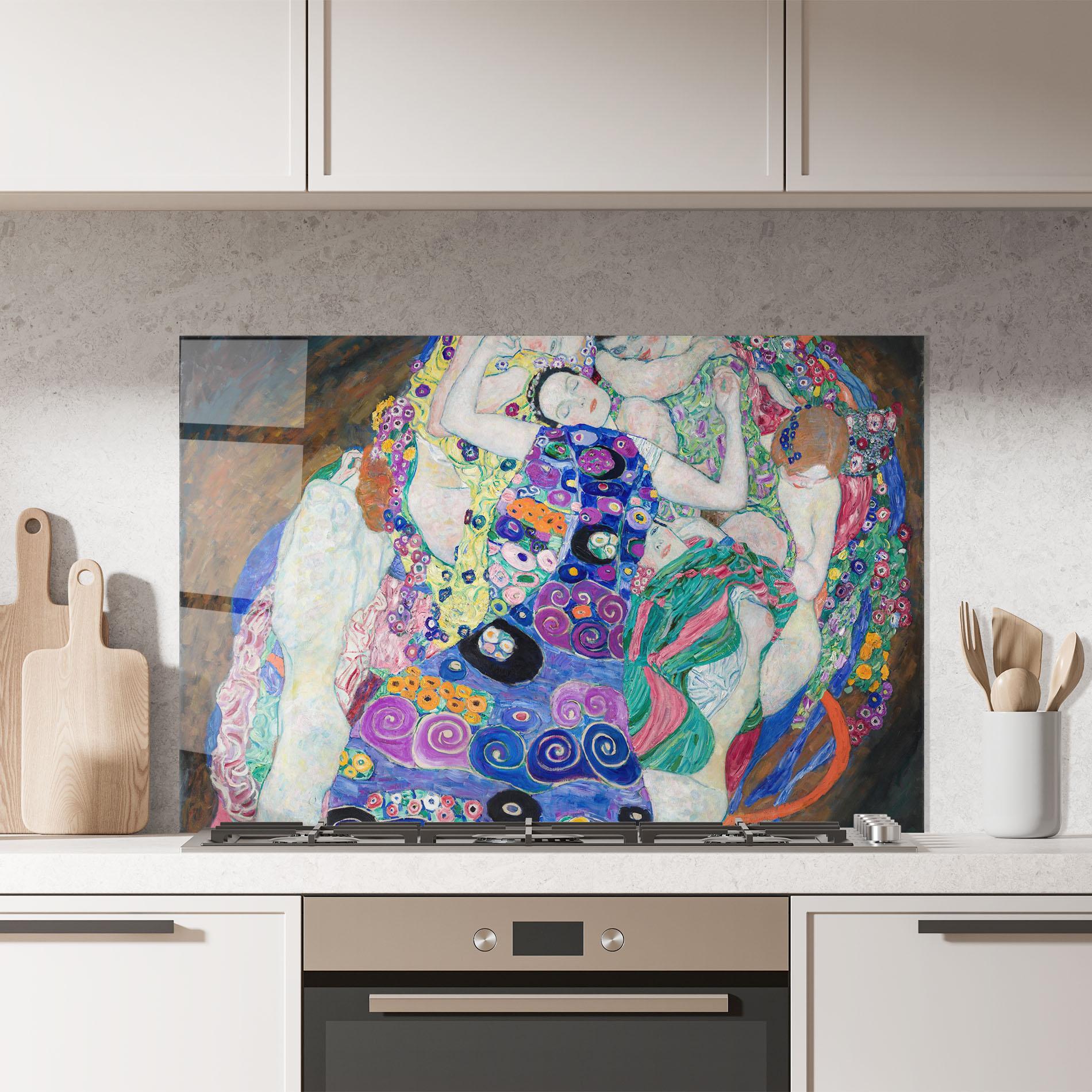 Panou Sticla Bucatarie Klimt Die Jungfrau mockup 7