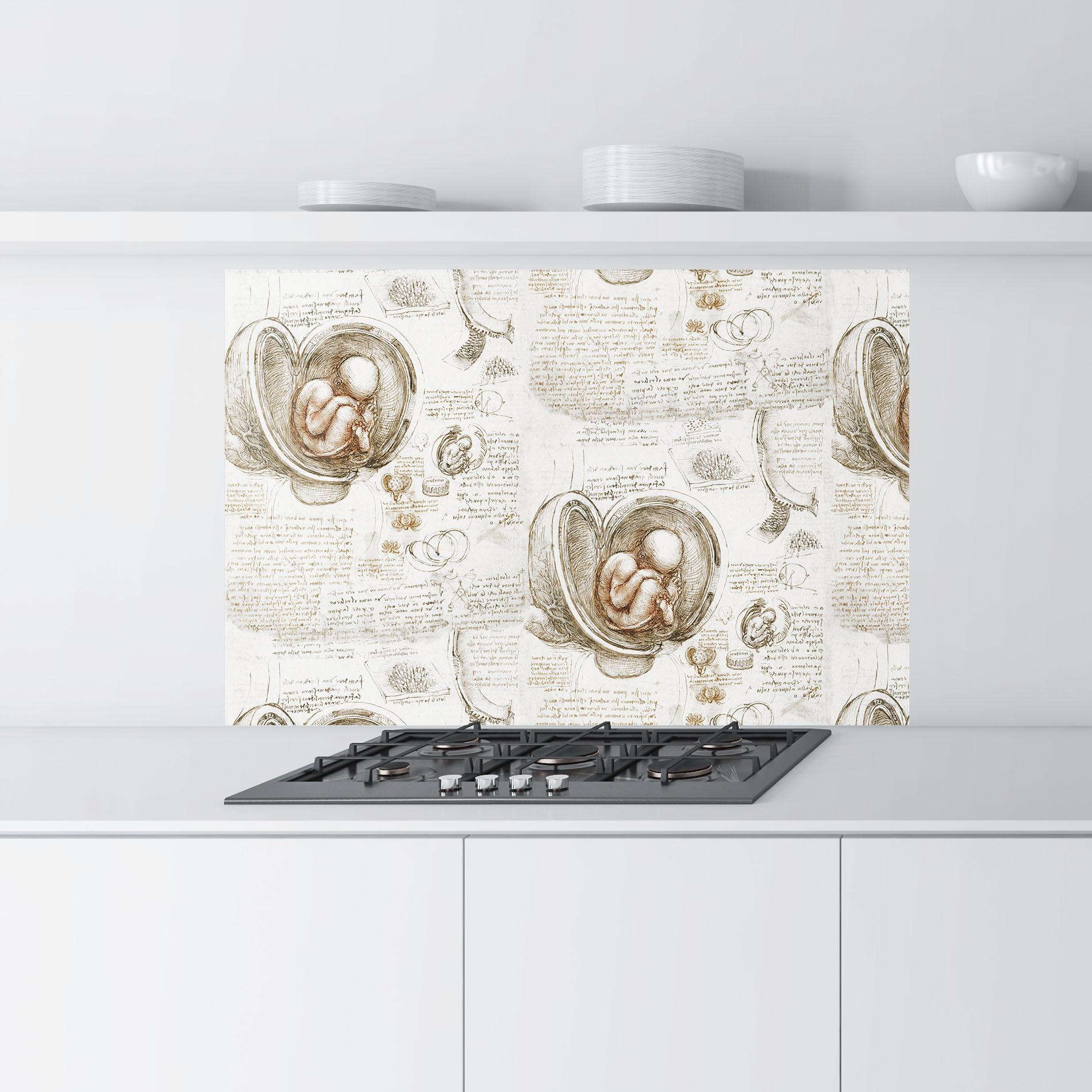 Panou Sticla Bucatarie Leonardo Studies Of The Foetus mockup 9