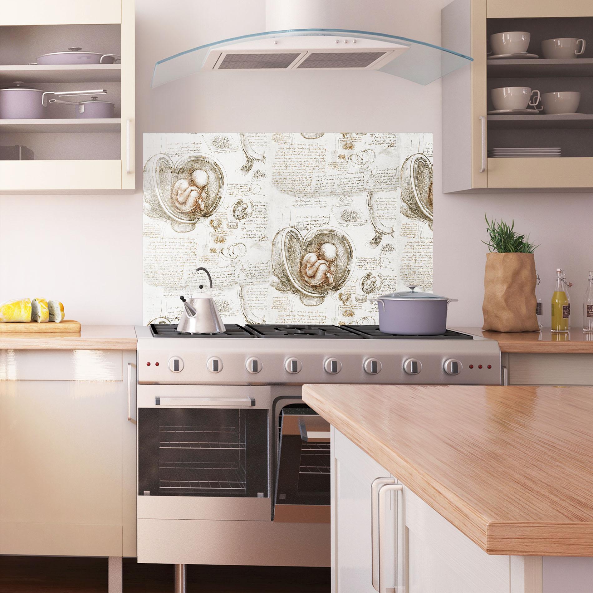 Panou Sticla Bucatarie Leonardo Studies Of The Foetus mockup 1