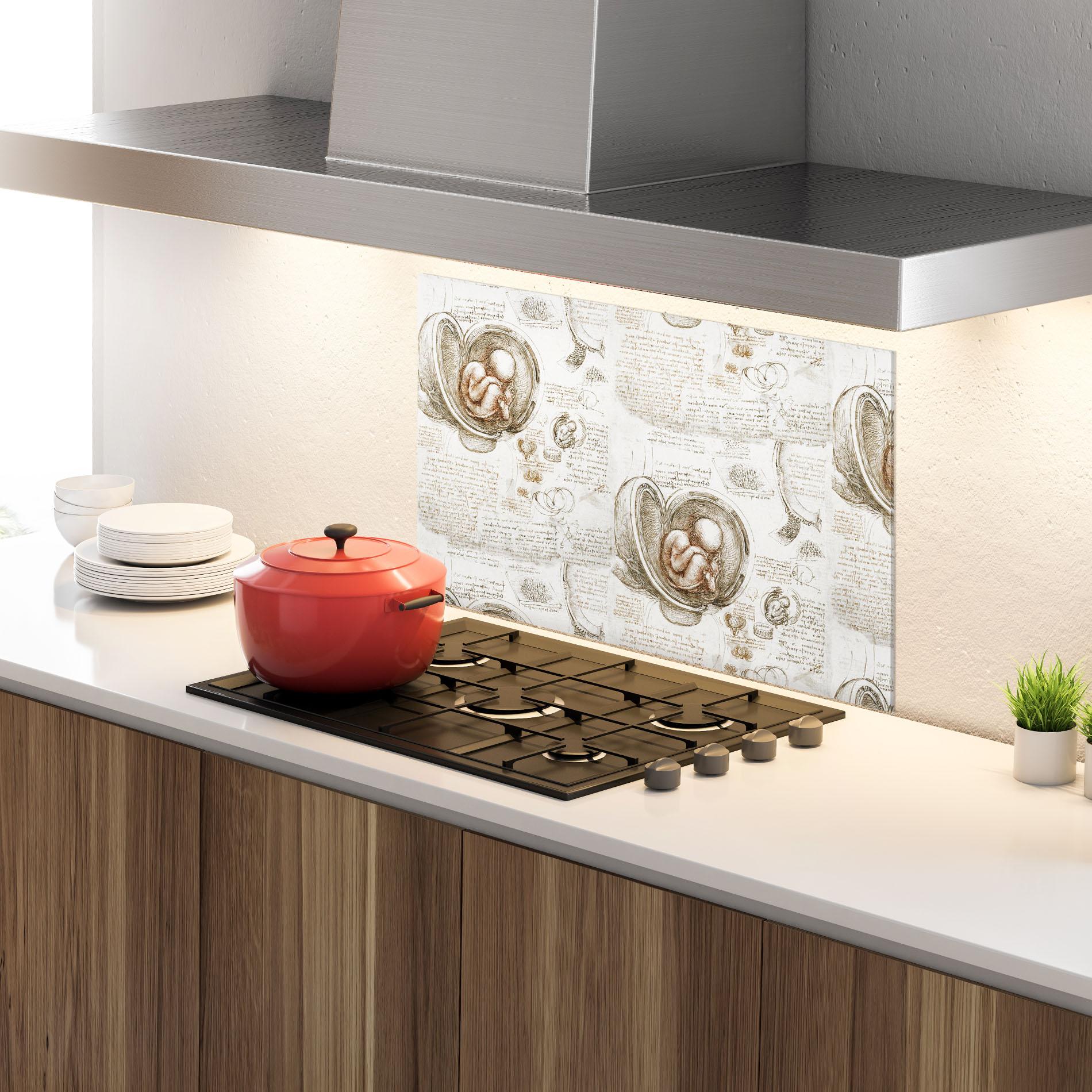 Panou Sticla Bucatarie Leonardo Studies Of The Foetus mockup 4