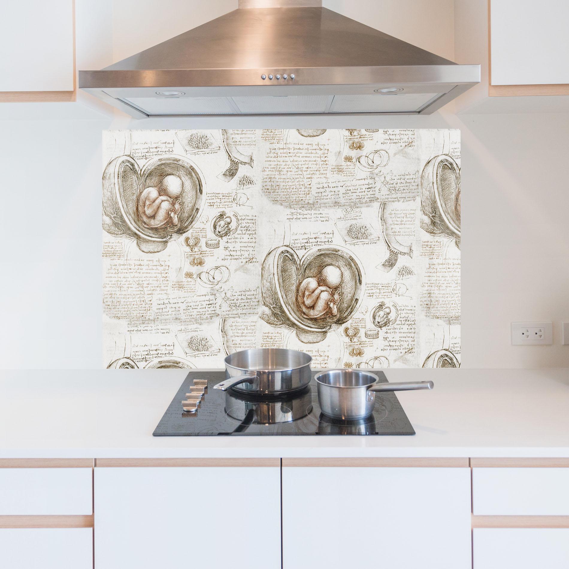 Panou Sticla Bucatarie Leonardo Studies Of The Foetus mockup 5