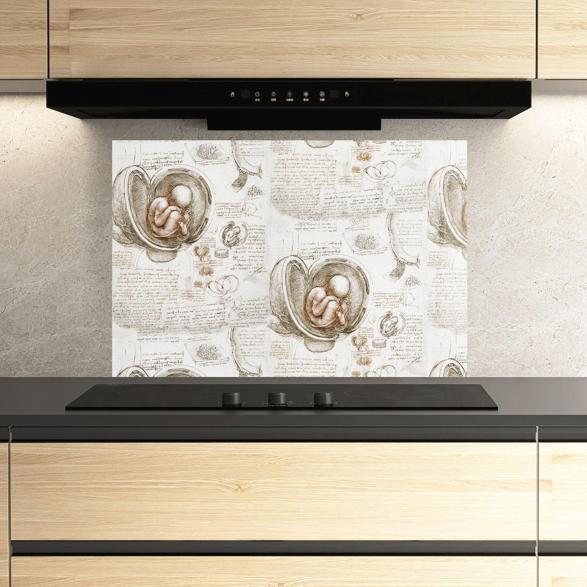Panou Sticla Bucatarie Leonardo Studies Of The Foetus mockup 3