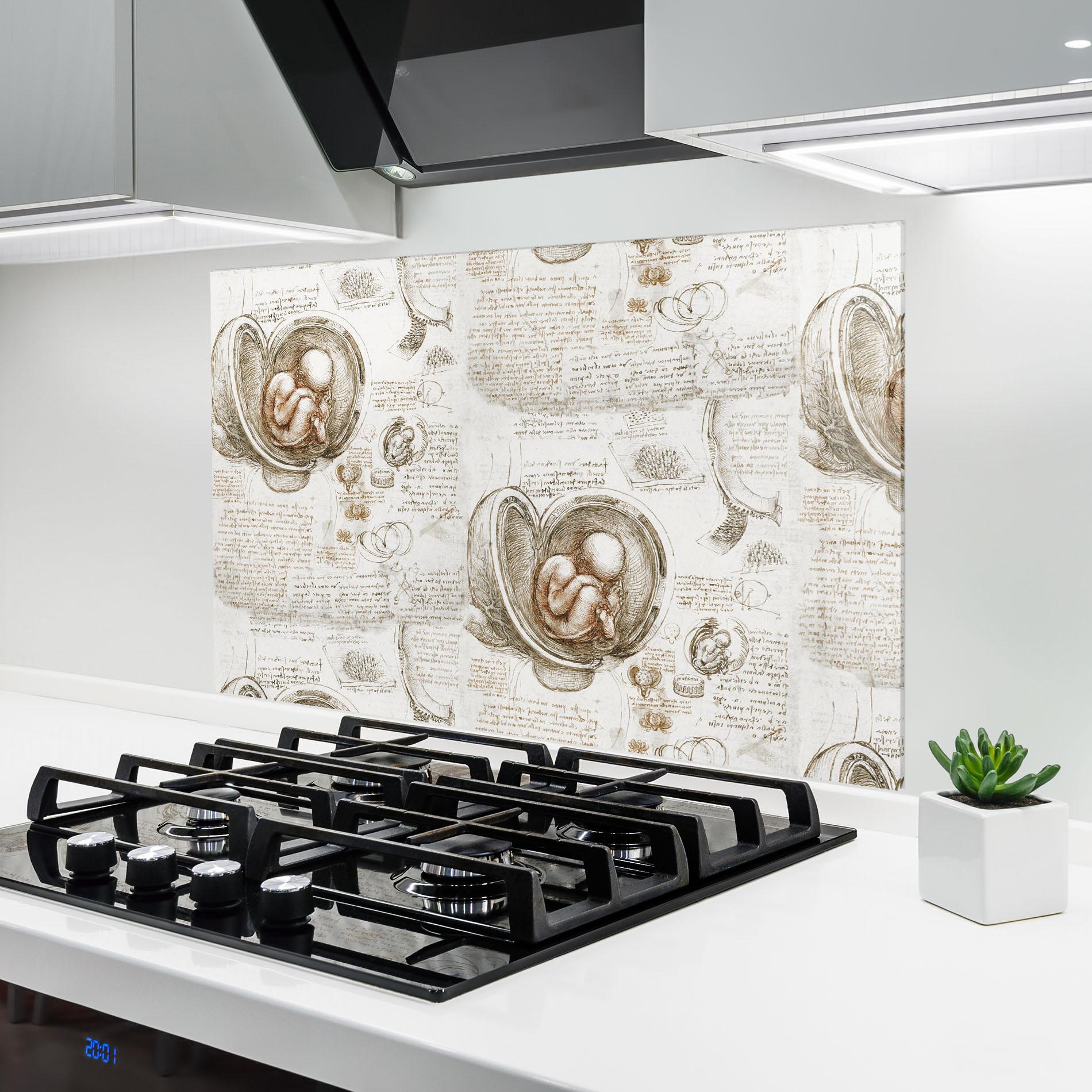 Panou Sticla Bucatarie Leonardo Studies Of The Foetus mockup 6