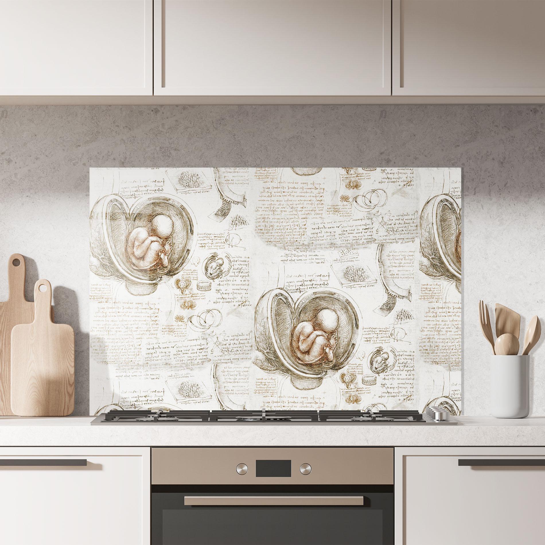 Panou Sticla Bucatarie Leonardo Studies Of The Foetus mockup 7
