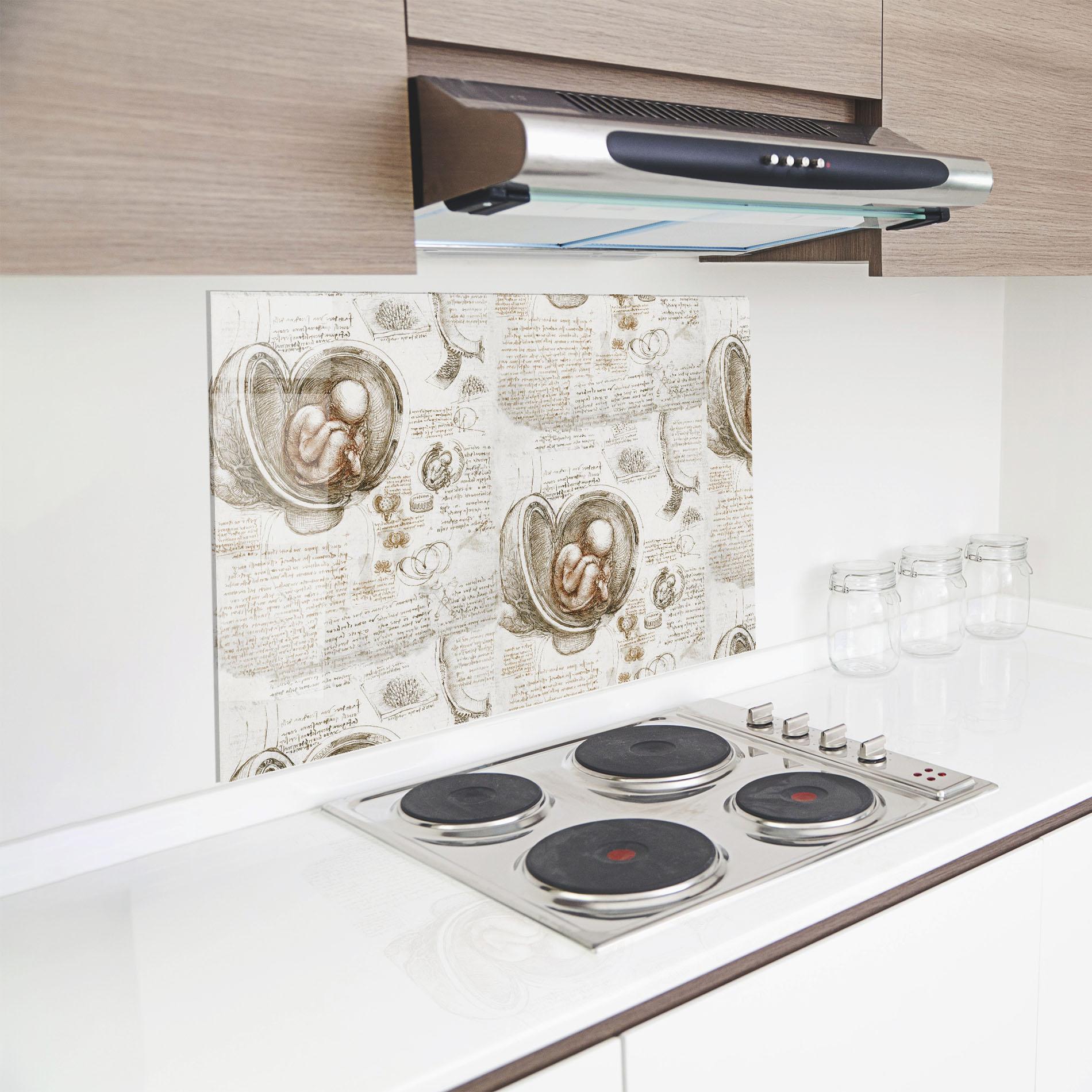 Panou Sticla Bucatarie Leonardo Studies Of The Foetus mockup 8