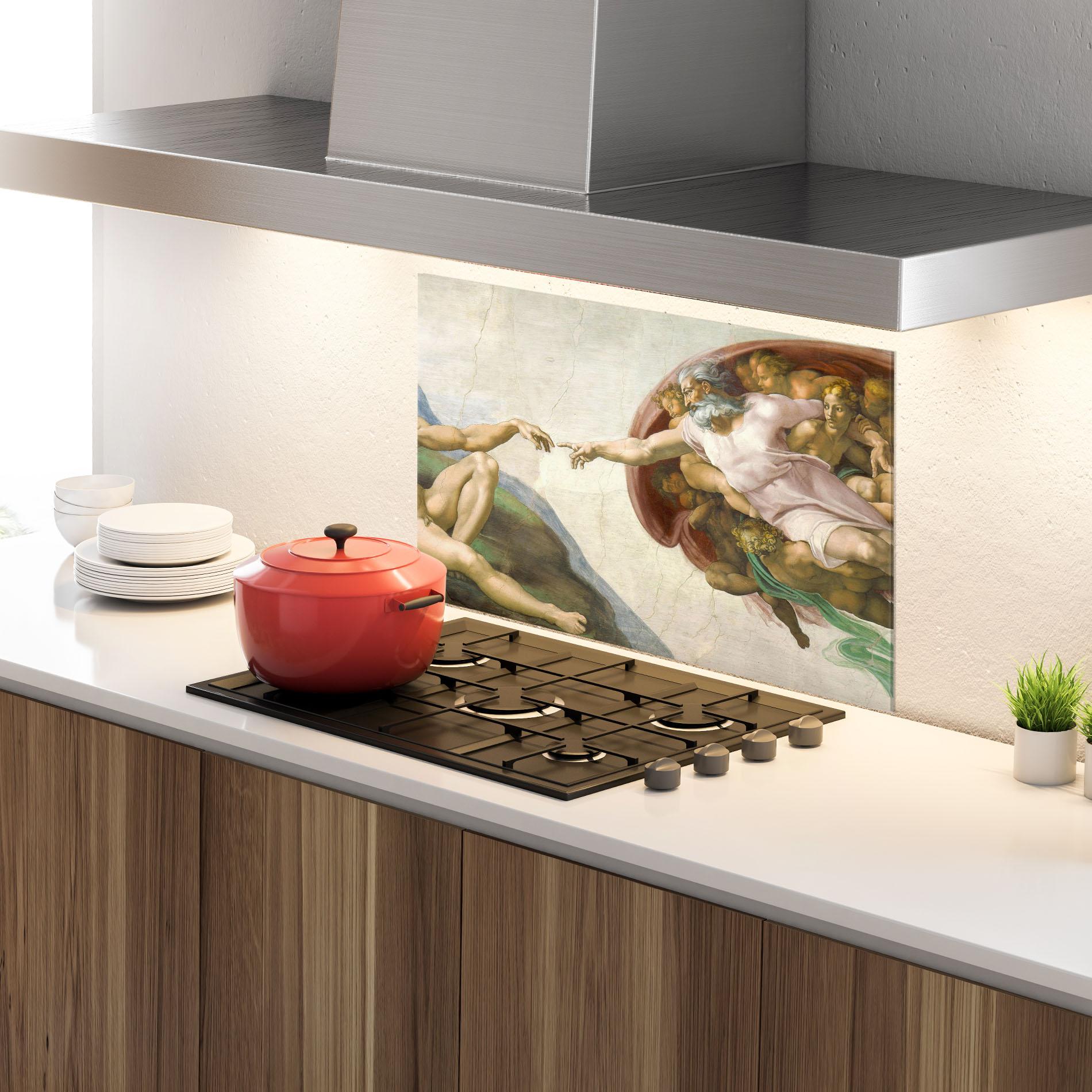Panou Sticla Bucatarie The Creation Of Adam mockup 4