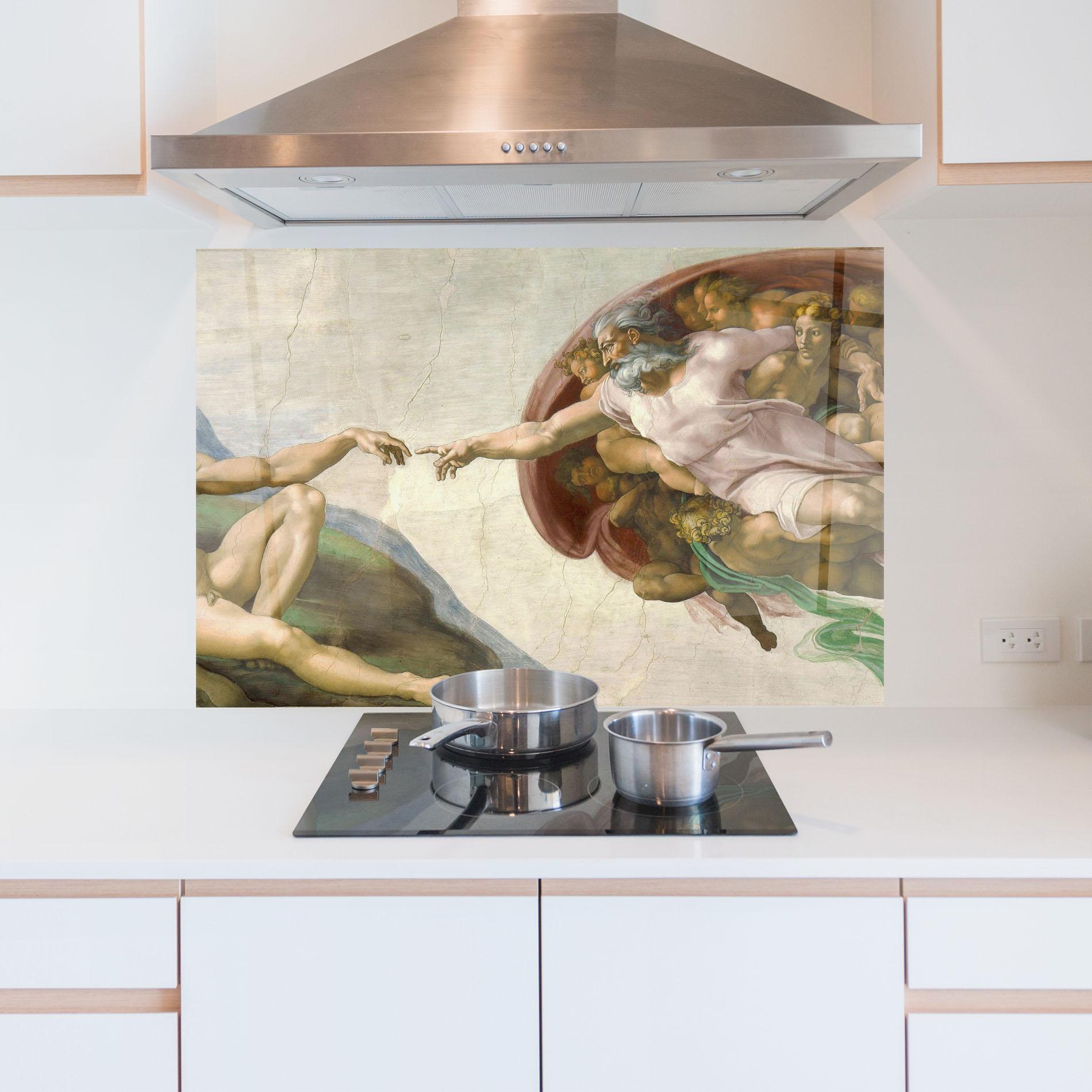 Panou Sticla Bucatarie The Creation Of Adam mockup 5