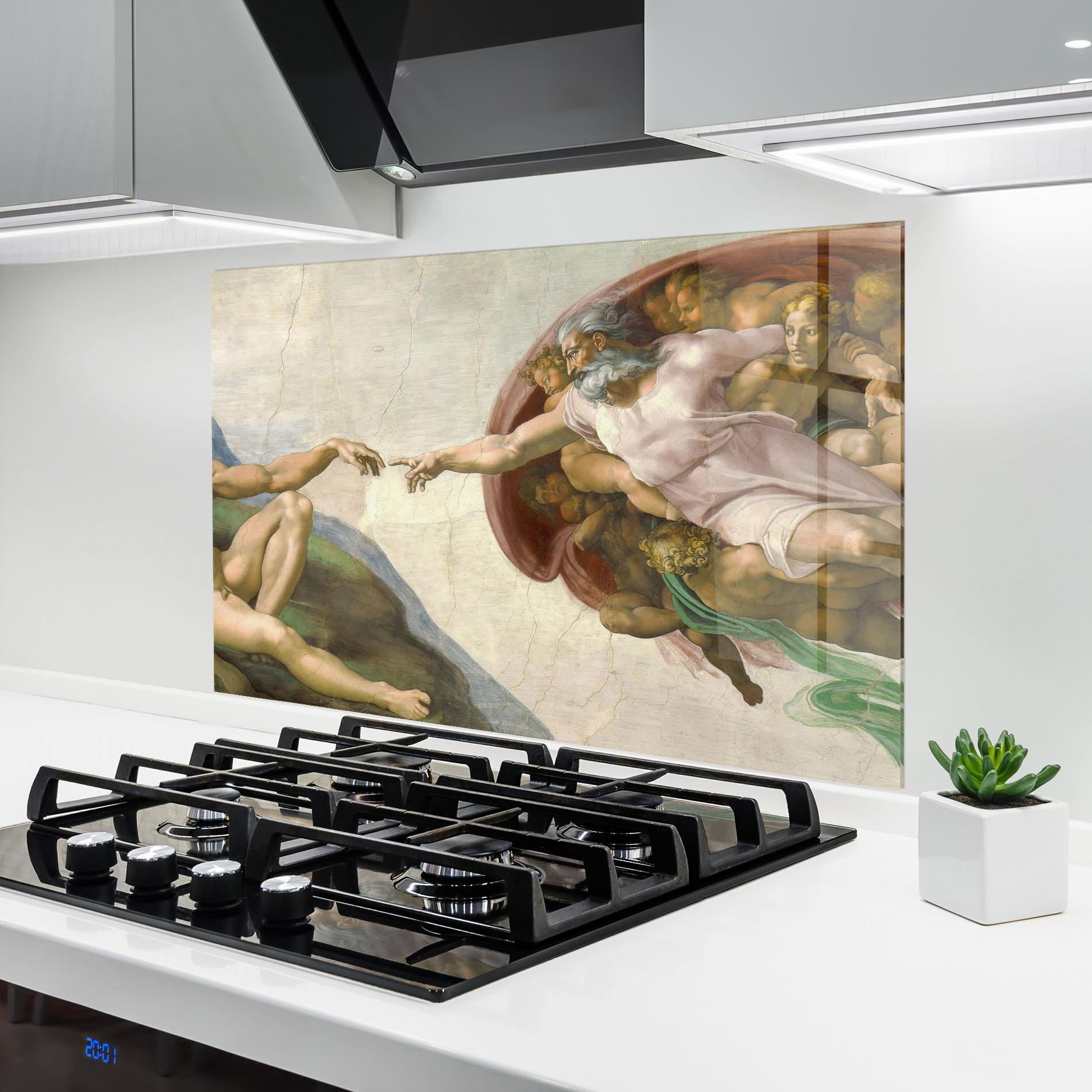 Panou Sticla Bucatarie The Creation Of Adam mockup 6