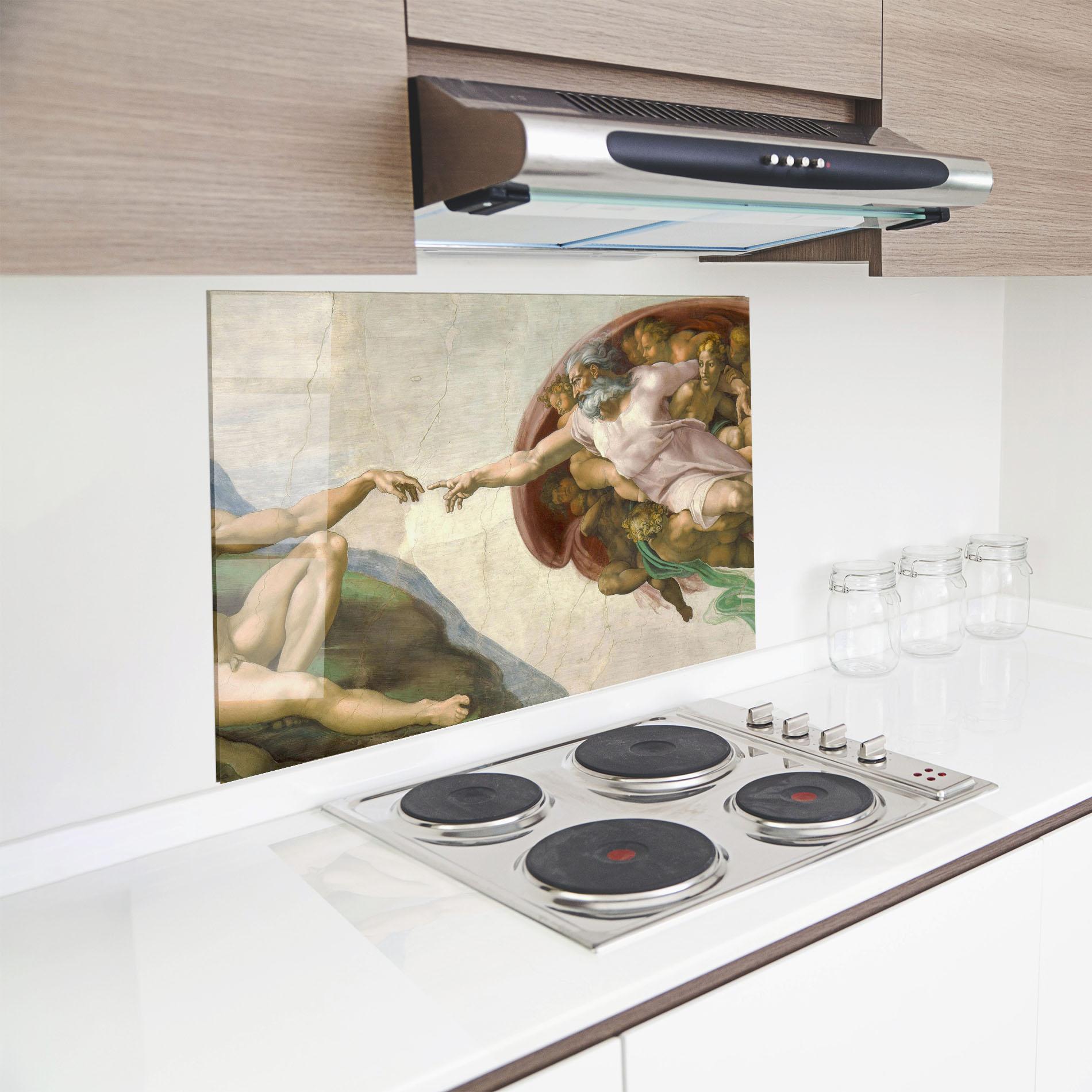 Panou Sticla Bucatarie The Creation Of Adam mockup 8