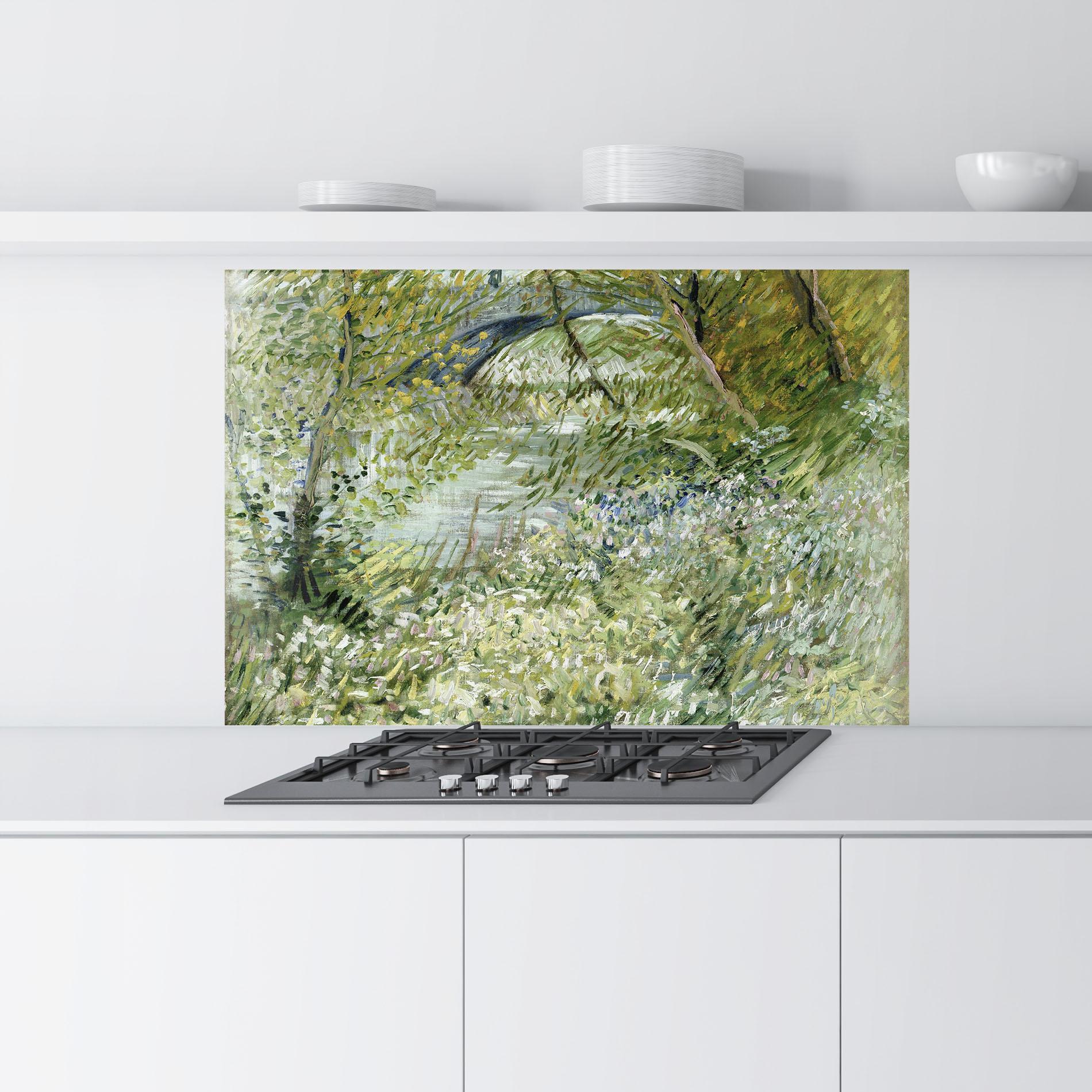 Panou Sticla Bucatarie River Bank Springtime mockup 9