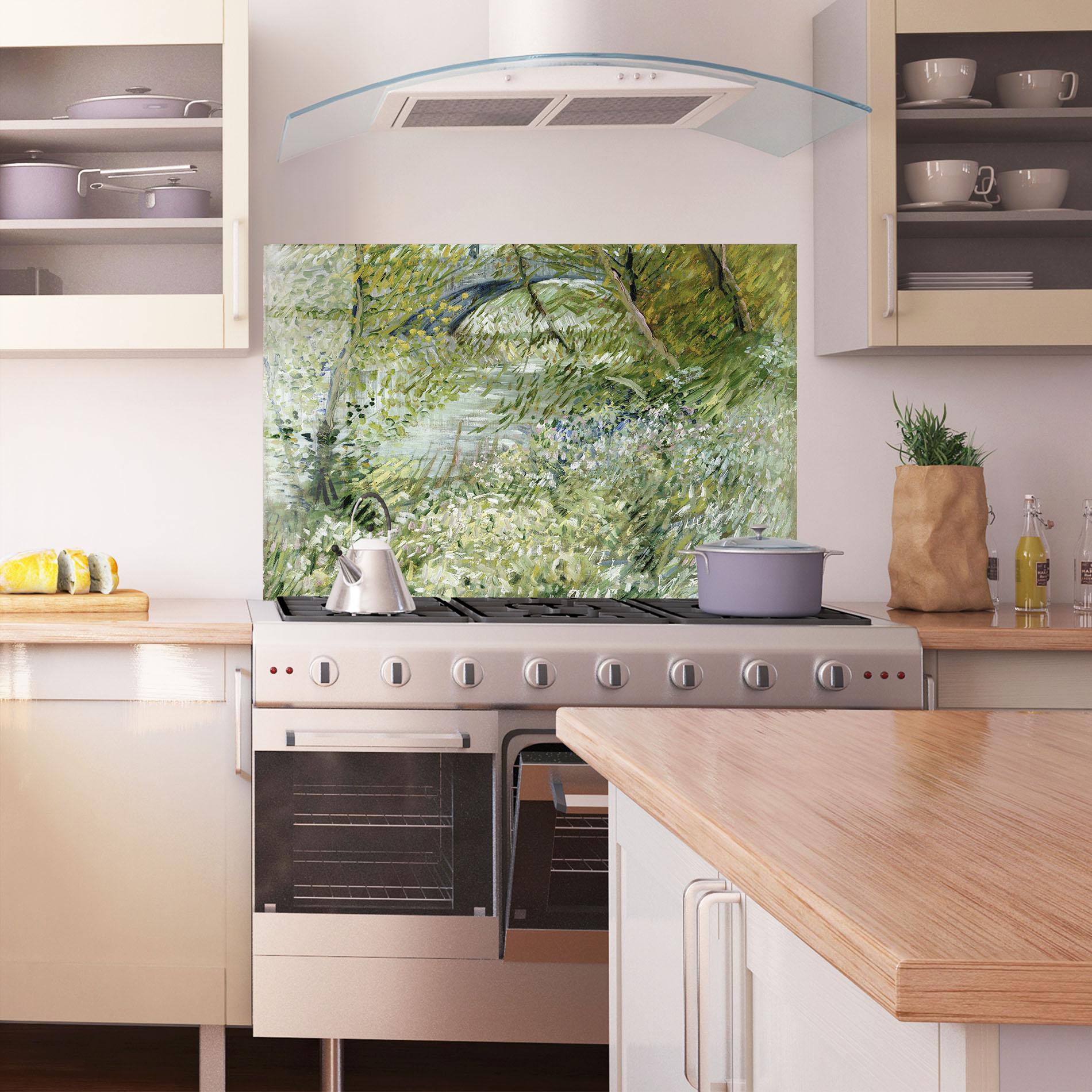 Panou Sticla Bucatarie River Bank Springtime mockup 1