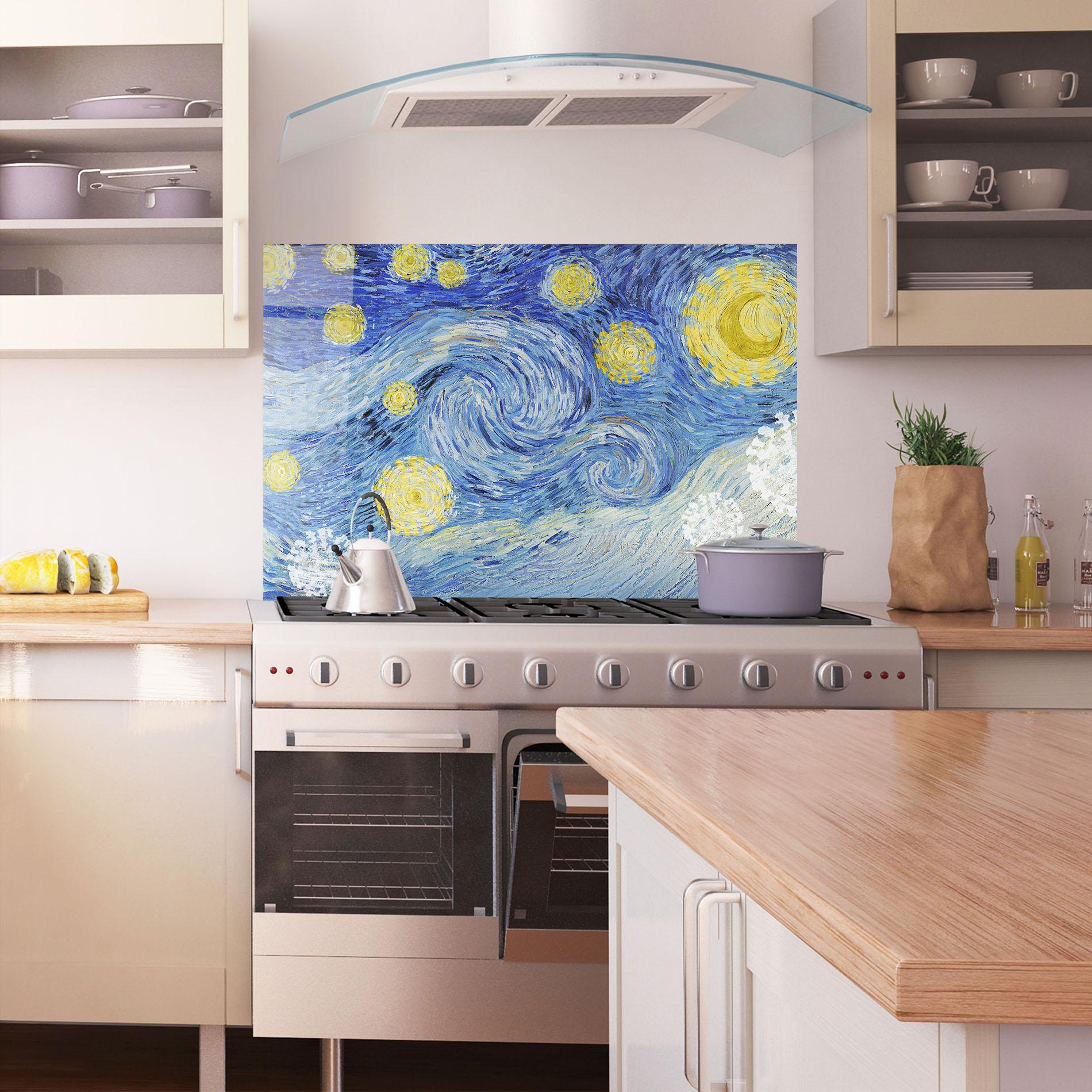 Panou Sticla Bucatarie Van Gogh Starry Night mockup 1