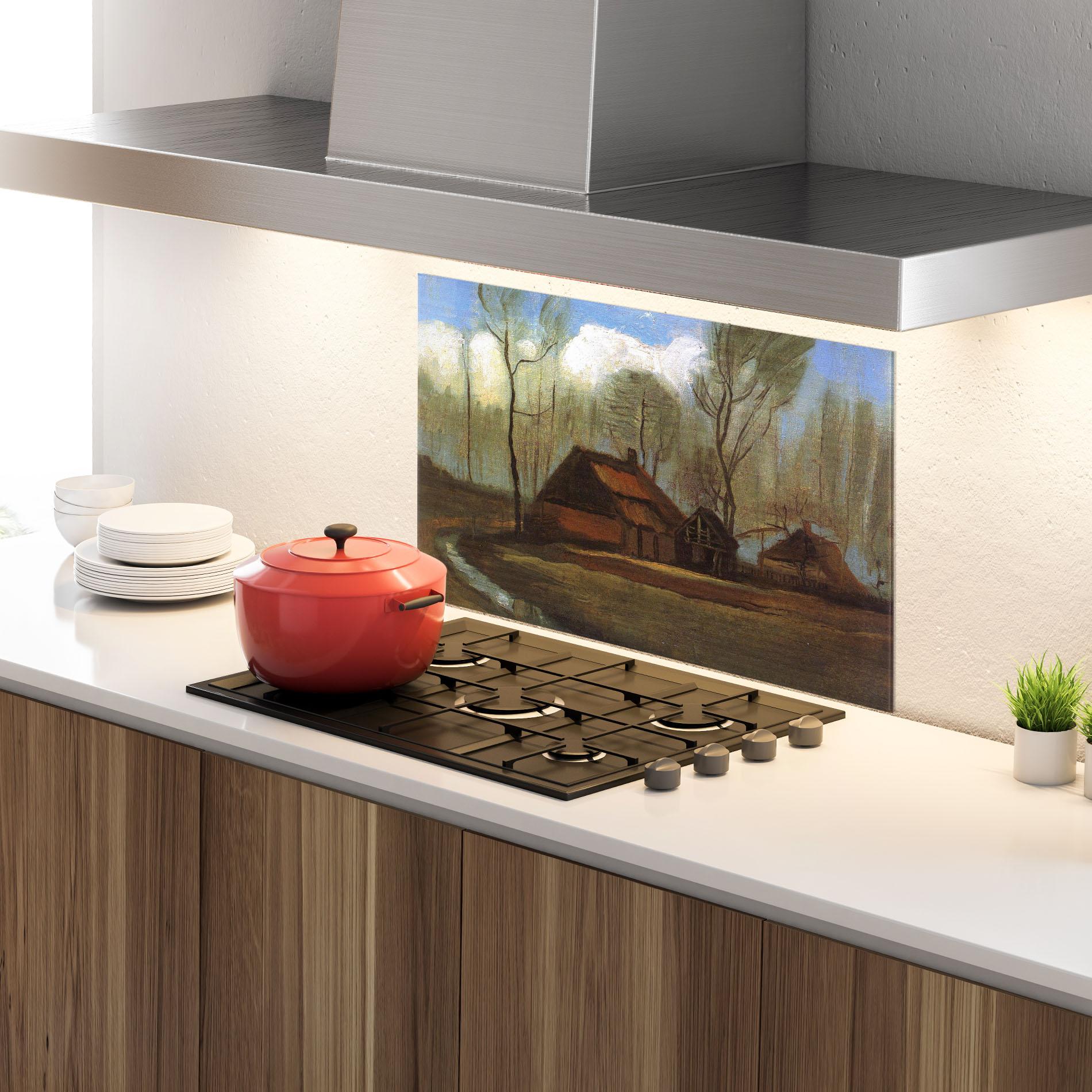 Panou Sticla Bucatarie Farmhouses Among Trees mockup 4