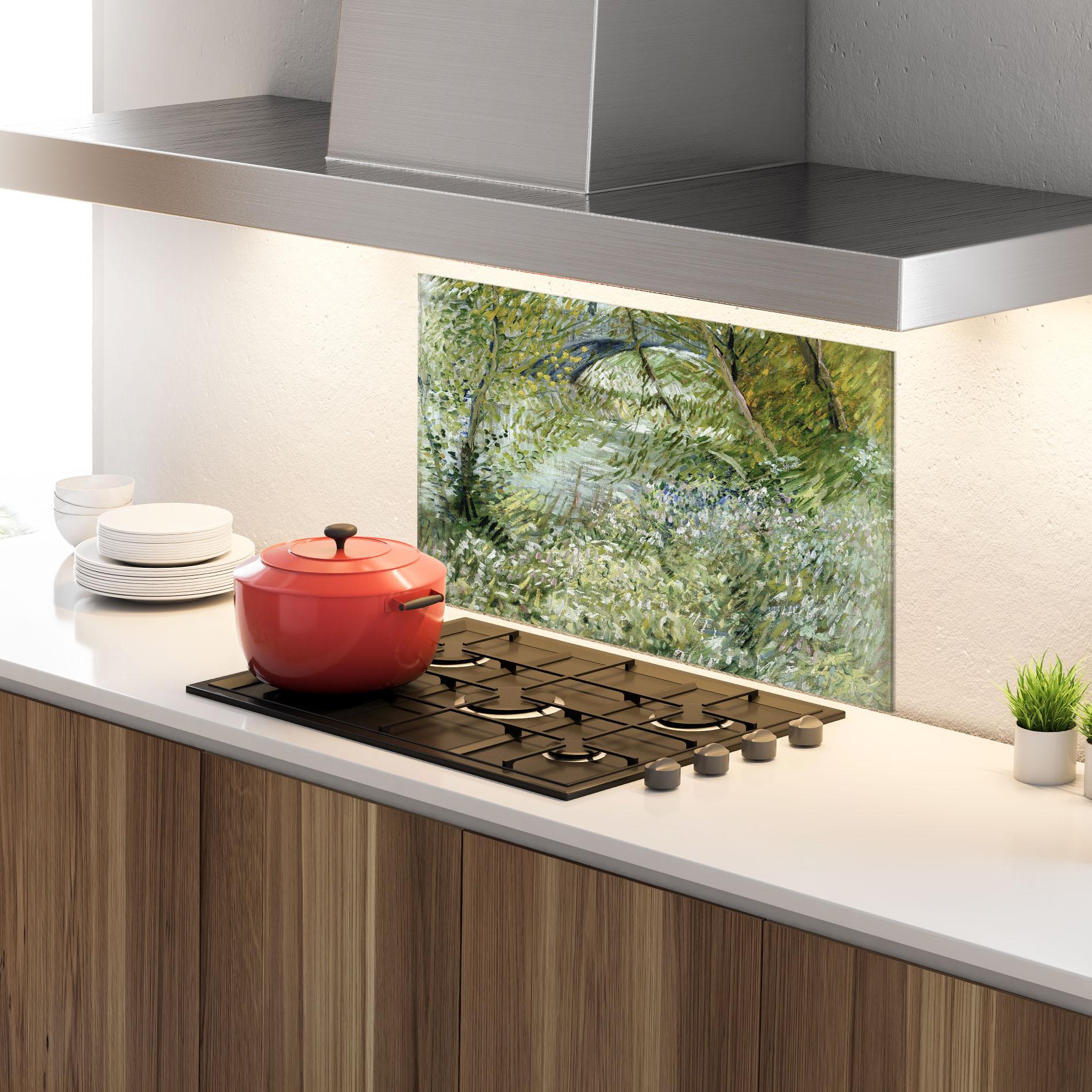 Panou Sticla Bucatarie River Bank Springtime mockup 4