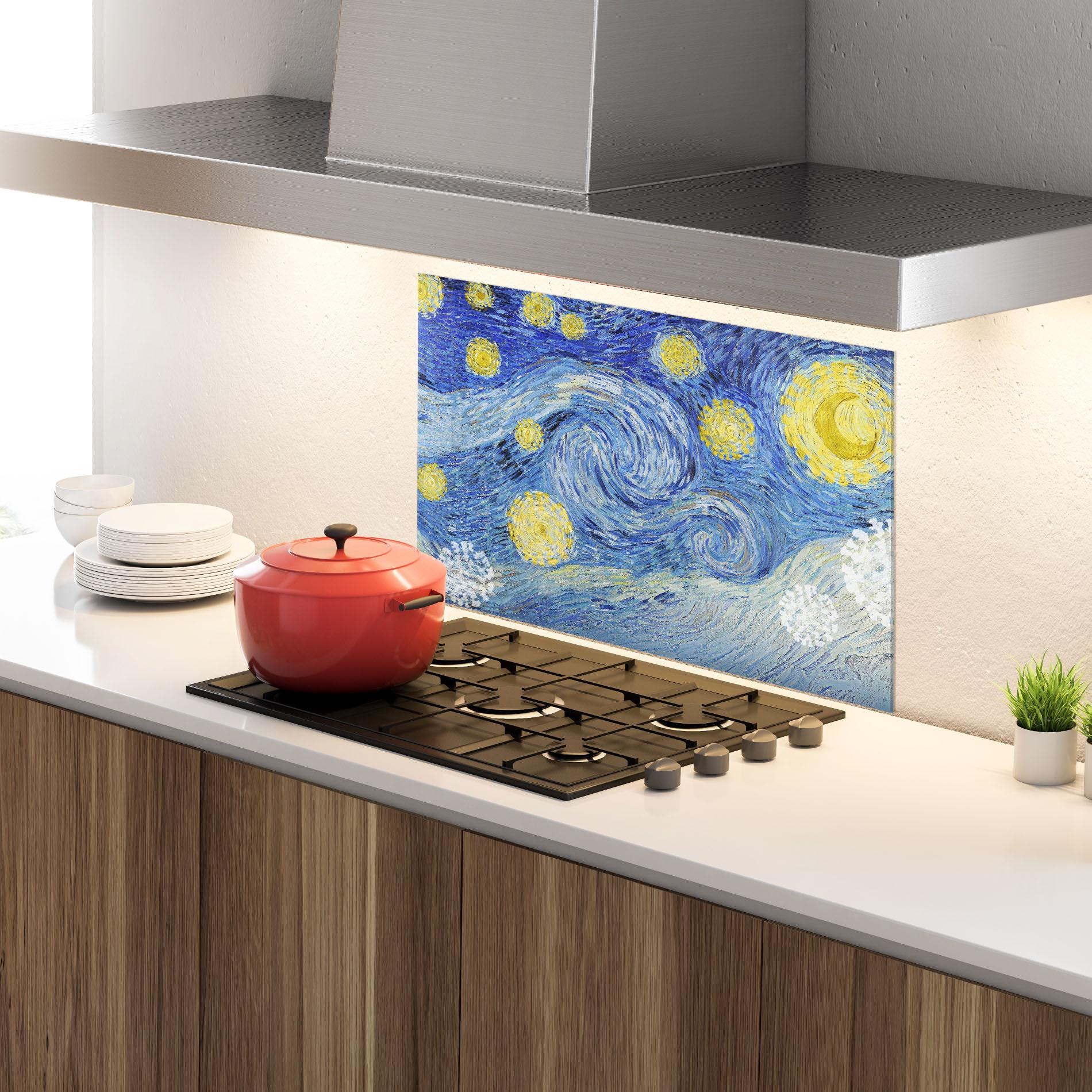 Panou Sticla Bucatarie Van Gogh Starry Night mockup 4
