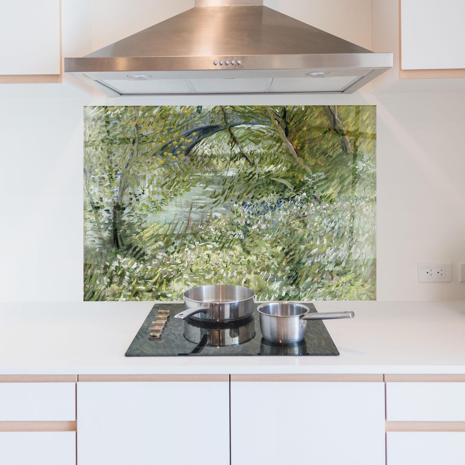 Panou Sticla Bucatarie River Bank Springtime mockup 5