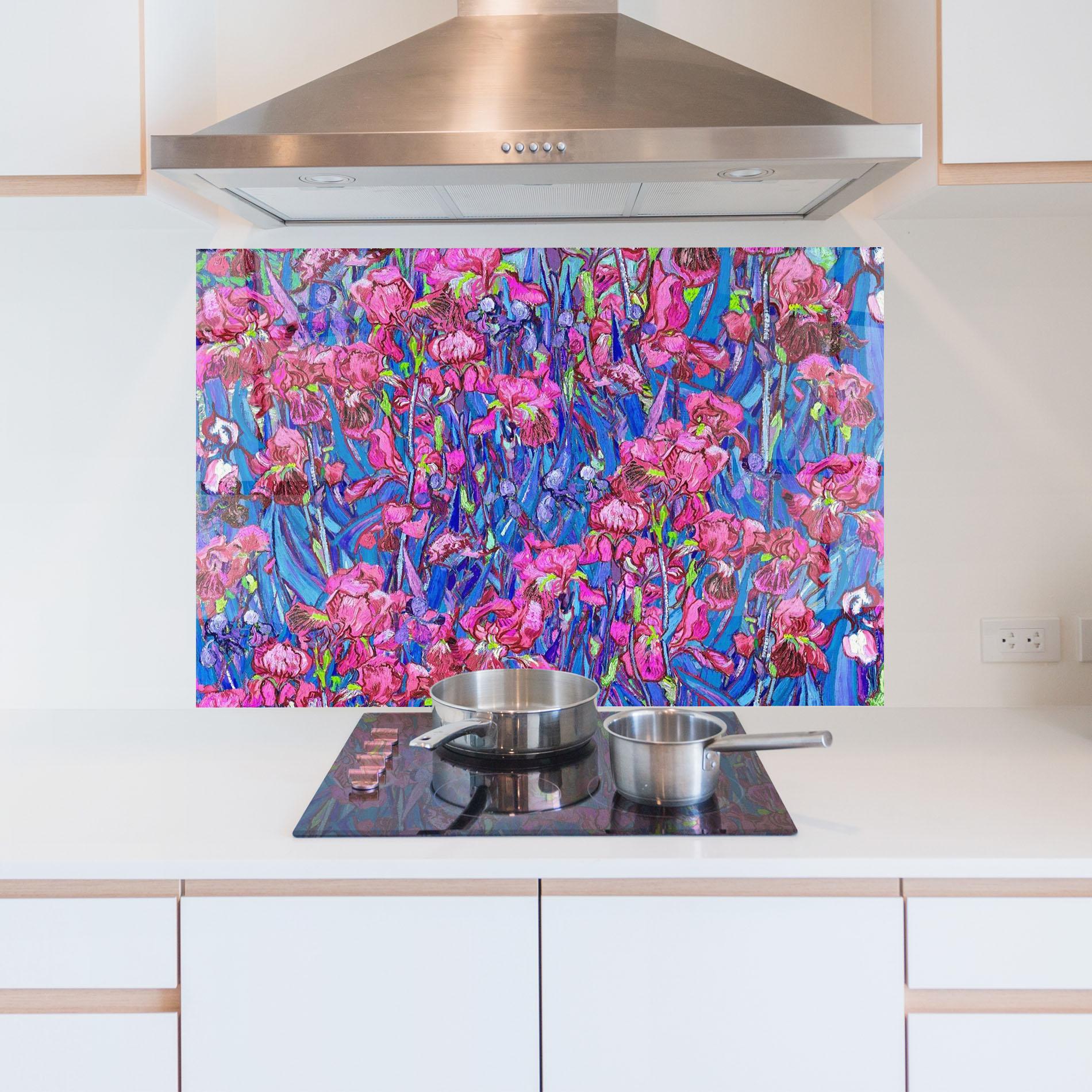 Panou Sticla Bucatarie Van Gogh Irises mockup 5