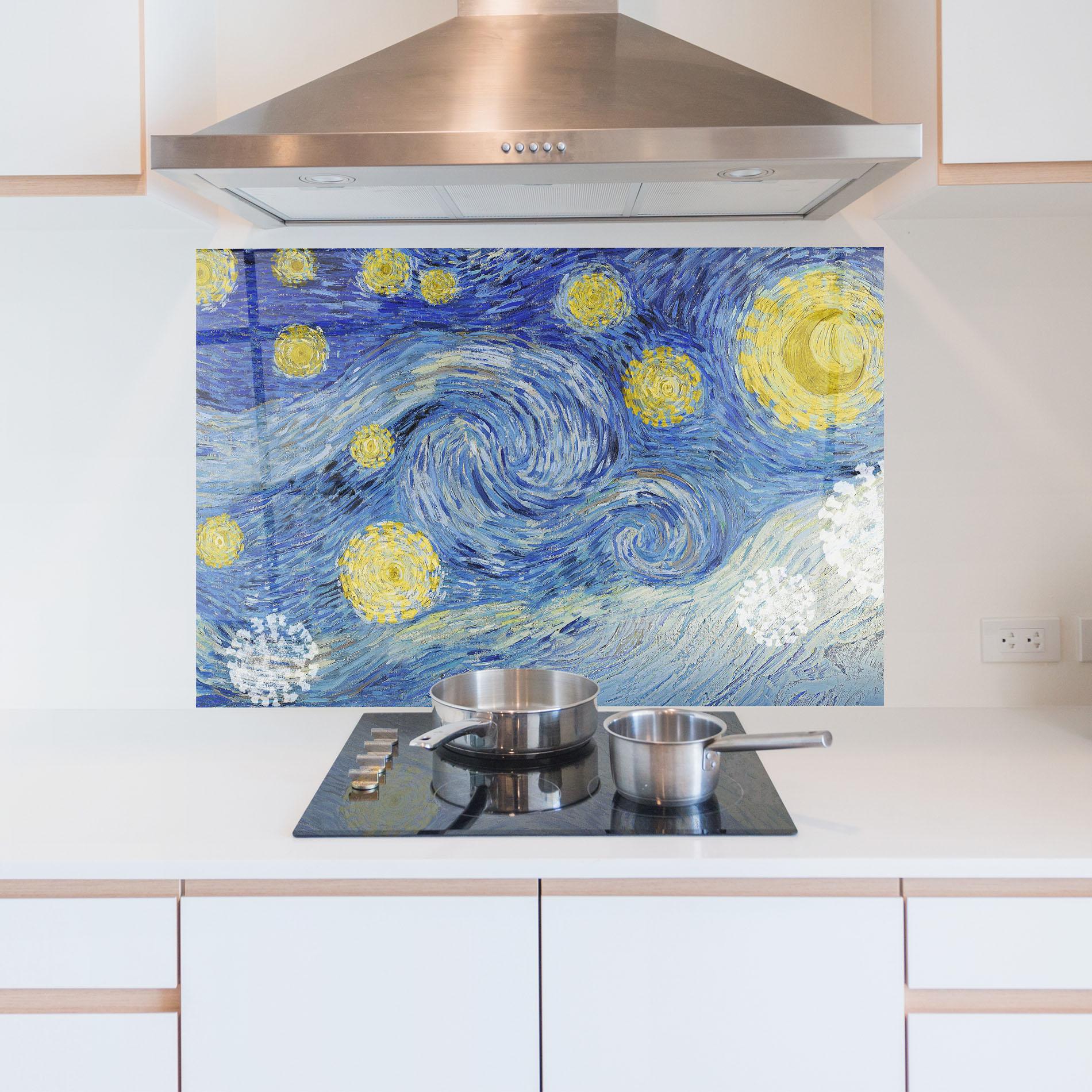 Panou Sticla Bucatarie Van Gogh Starry Night mockup 5