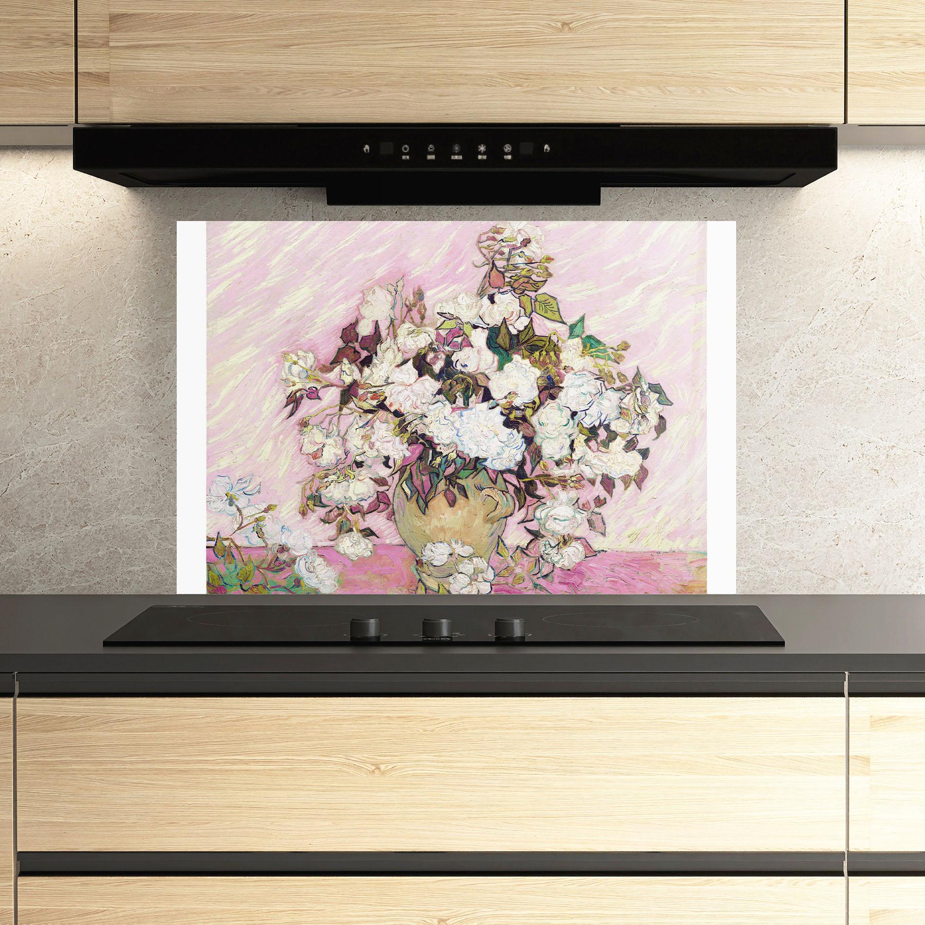 Panou Sticla Bucatarie Gogh Flower Painting mockup 3